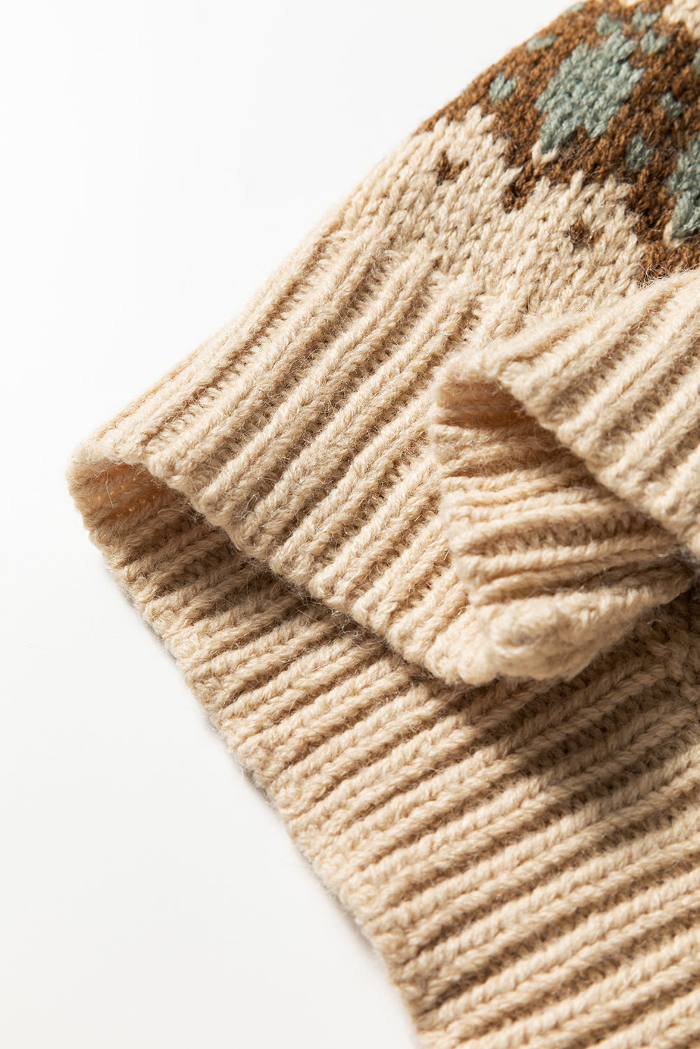 Khaki Western Pattern Knit Button V-Neck Cardigan eAura