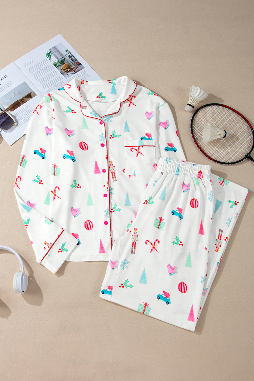 White Christmas Print Shirt and Pants Pyjamas - eAura