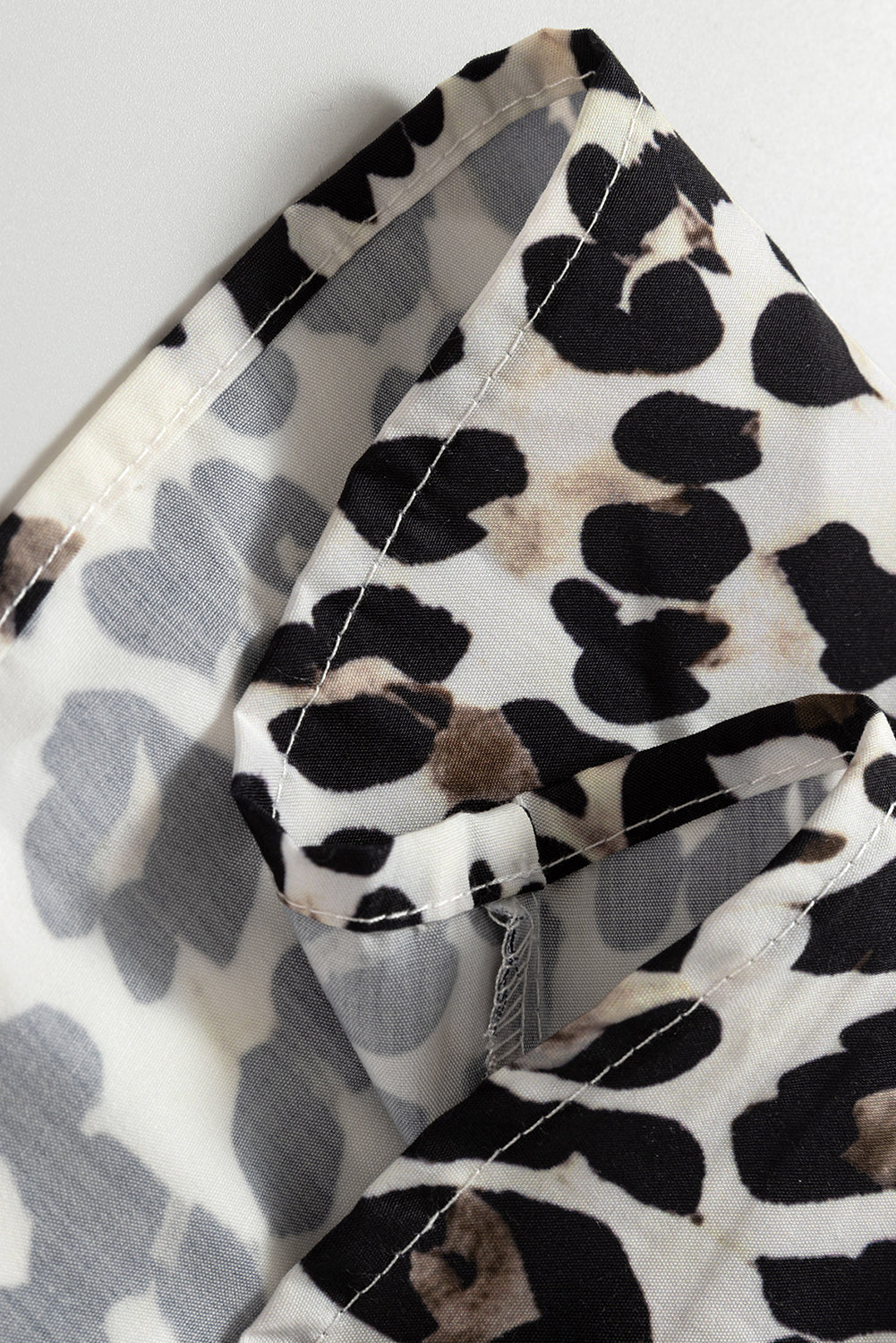 Button Striped Collar Leopard Print Long Sleeve Flared Dress - eAura