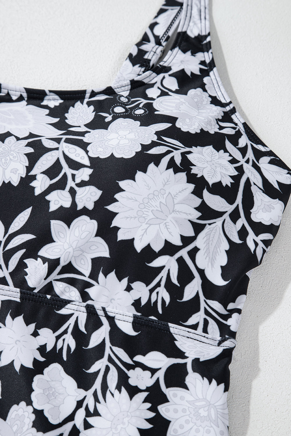 Black Plus Size Printed Square Neck Drawstring Ruffled Tankini Set BB Fashion Outlet