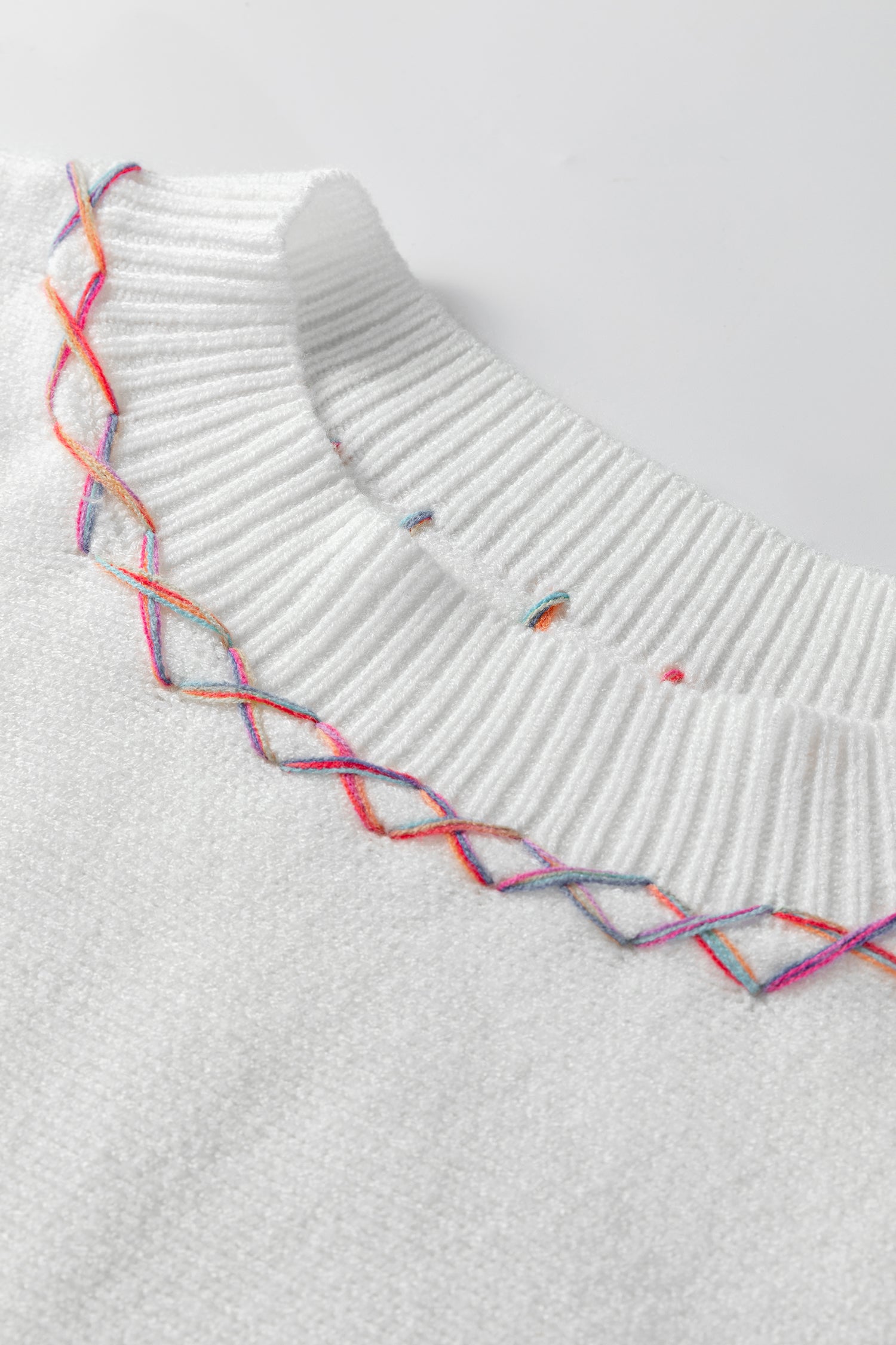 Rainbow Stitching Balloon Sleeve Relaxed Sweater - Sweaters & Cardigans/Sweaters