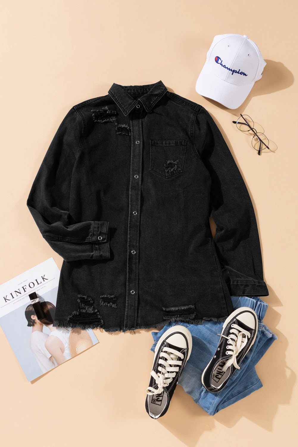 Black Ripped Denim Jacket Beagle Boutique Fashion Outlet