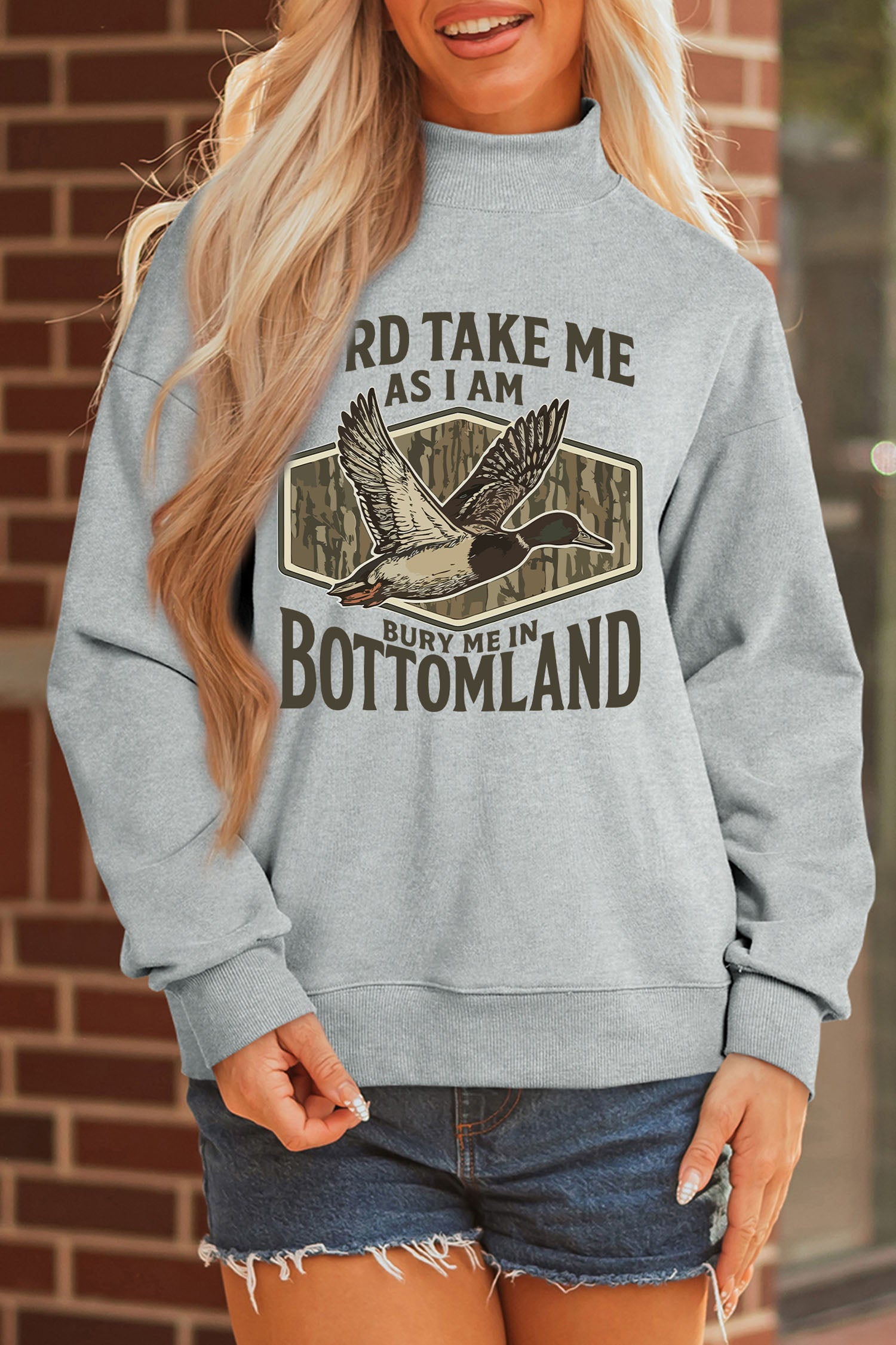Exposed Seam Mock Neck Western Print Duck Sweatshirt – Gray
