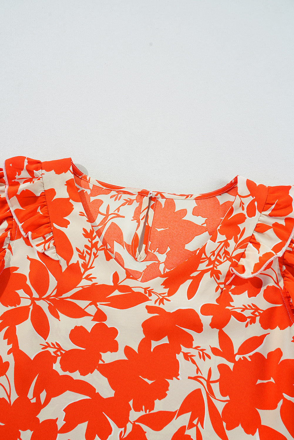 Orange Floral Ruffle Sleeve Print Top eAura
