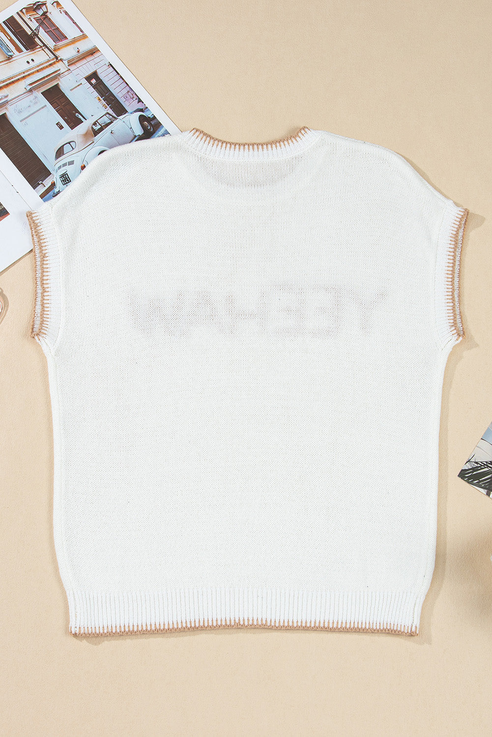 White Knit YEEHAW Stitch Edge Crew Neck Sweater T Shirt eAura