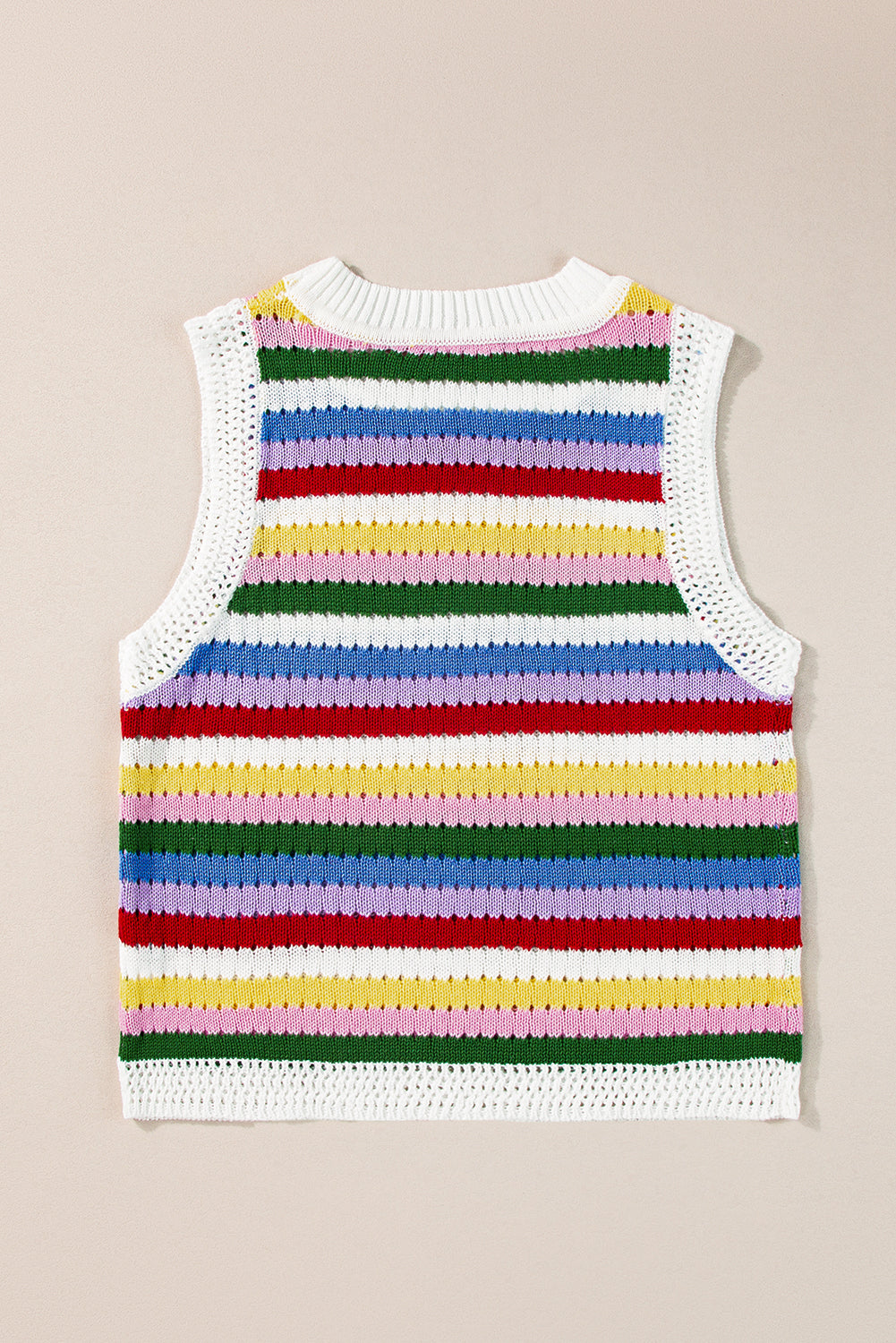 Multicolour Striped Knitted Eyelet Slim Sweater Vest eAura