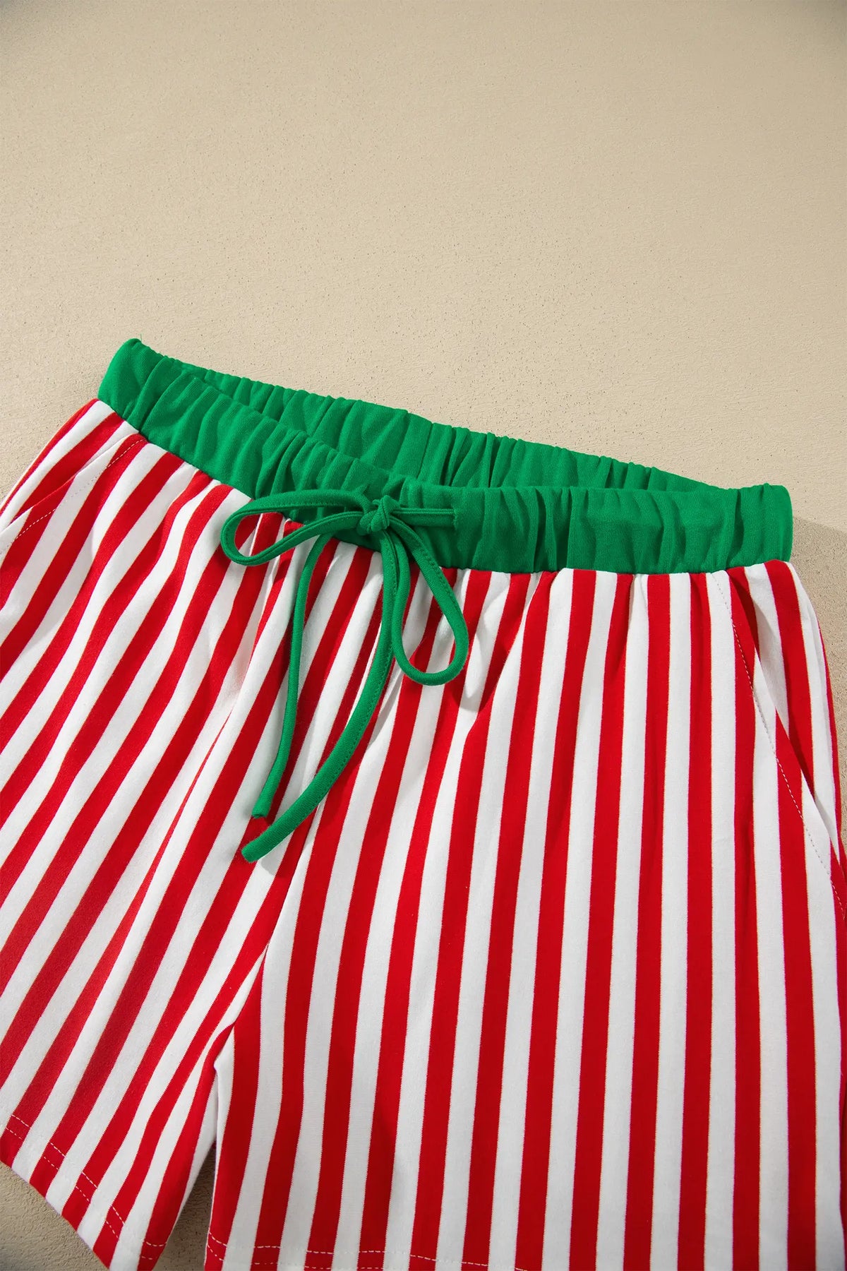 Colourblock Trim Polo Collar Drawstring Elastic Waist Band Casual 2pcs Outfit – Red Stripe