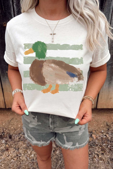 Western Duck Graffiti Print T-Shirt – White