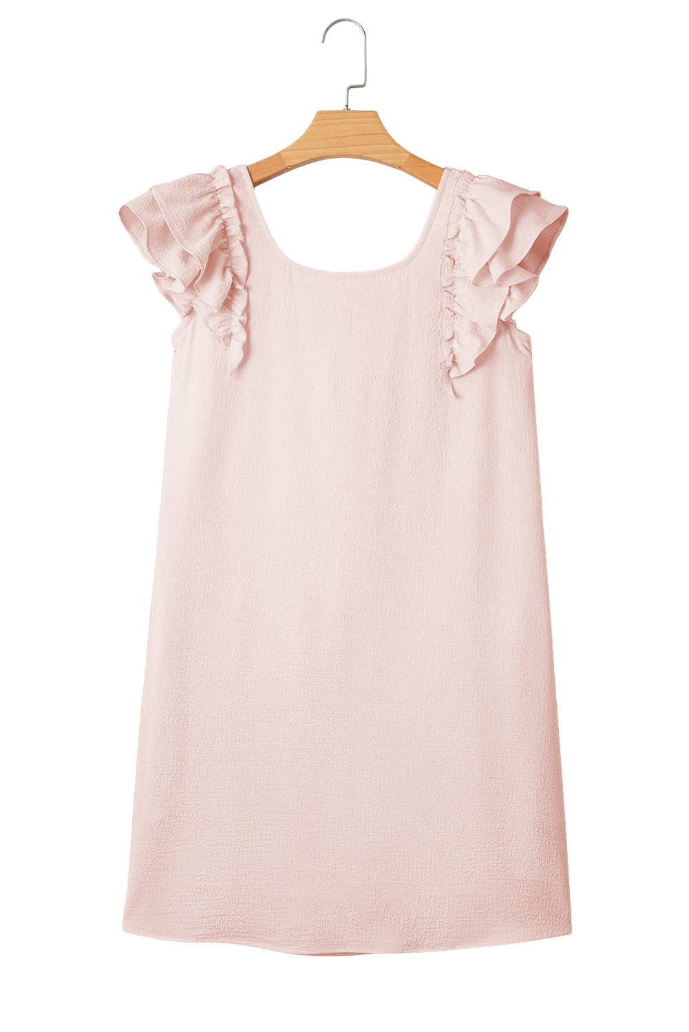 Light Pink Textured Flutter Sleeve Square Neck Bow Back Mini Dress eAura