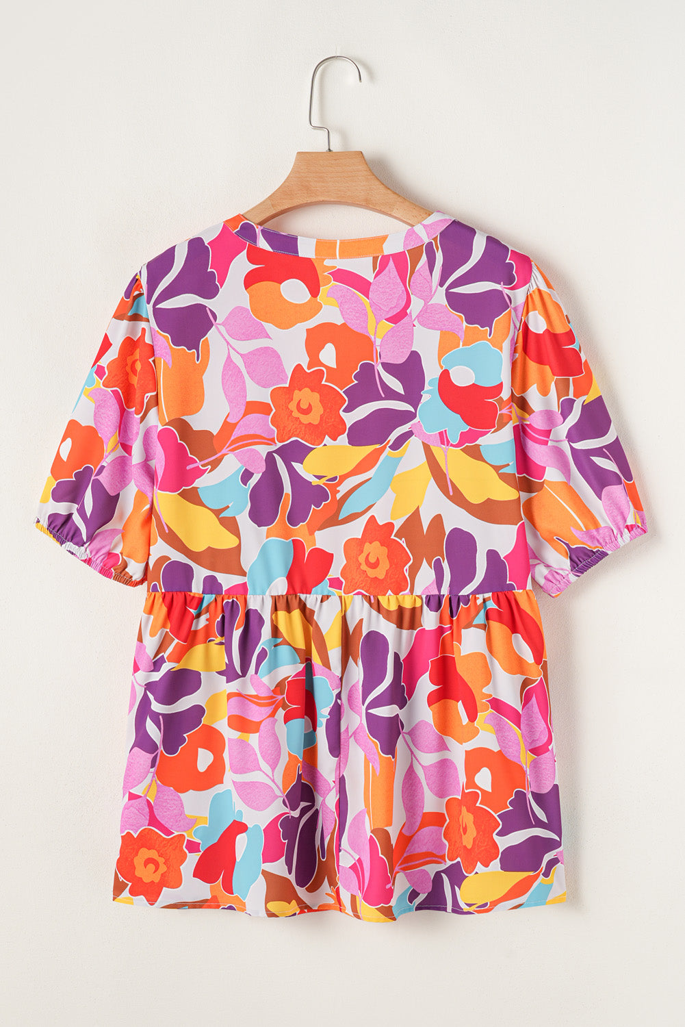Pink Plus Size Floral Print V Neck Fit and Flare Blouse BB Fashion Outlet