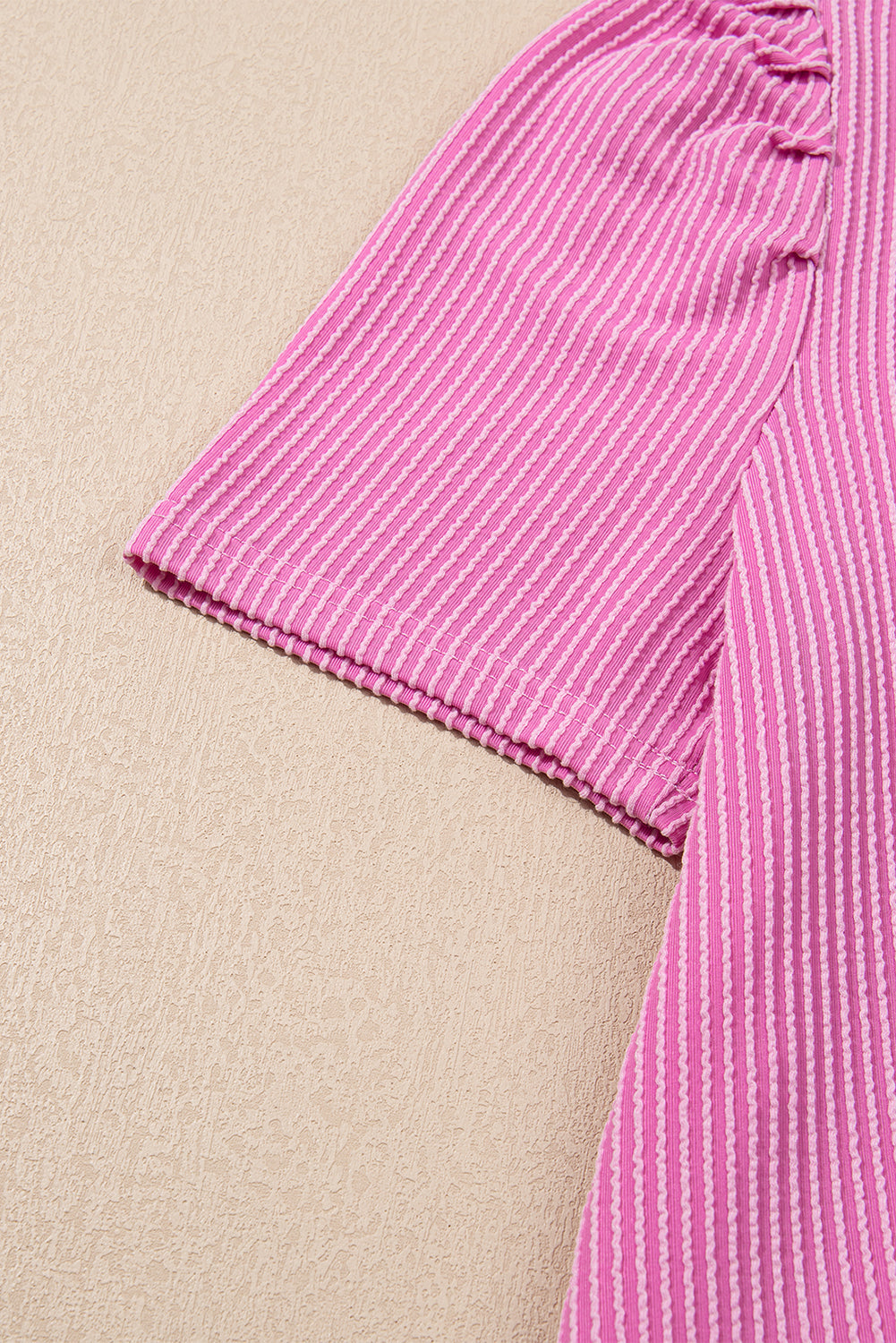 Bright Pink Ribbed Knit Crew Neck Puff Sleeve Shift Mini Dress eAura