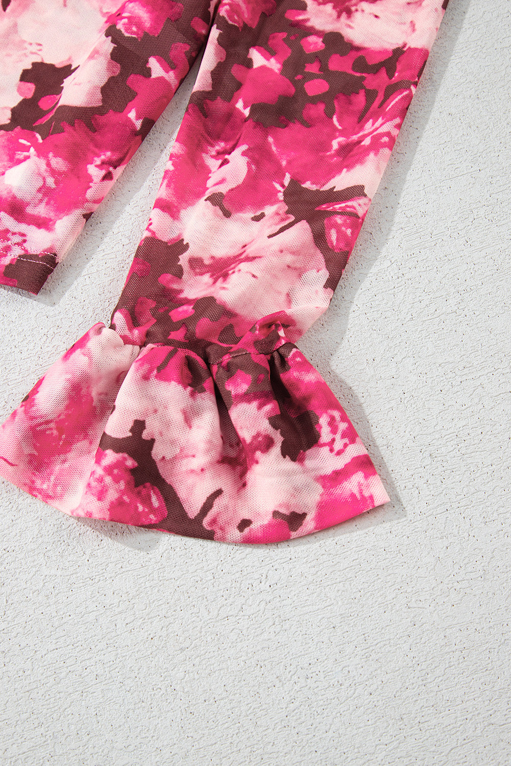 Floral Mesh Flounce Sleeve Mock Neck Blouse - eAura