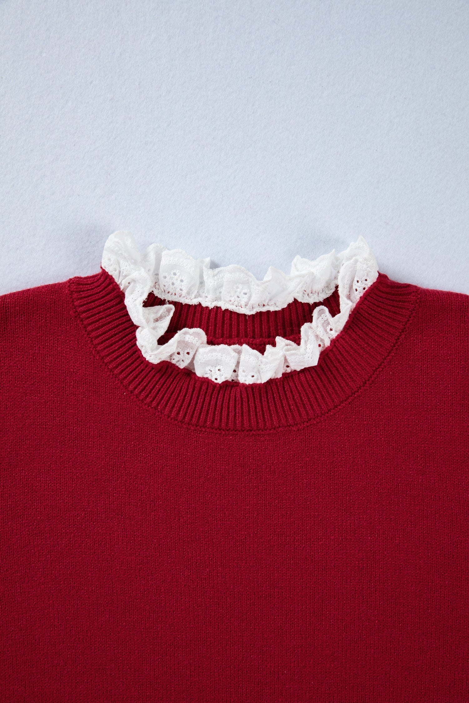 Lace Trim Sweater Patchwork Buttoned Cuffs Loose - Sweaters & Cardigans/Sweaters