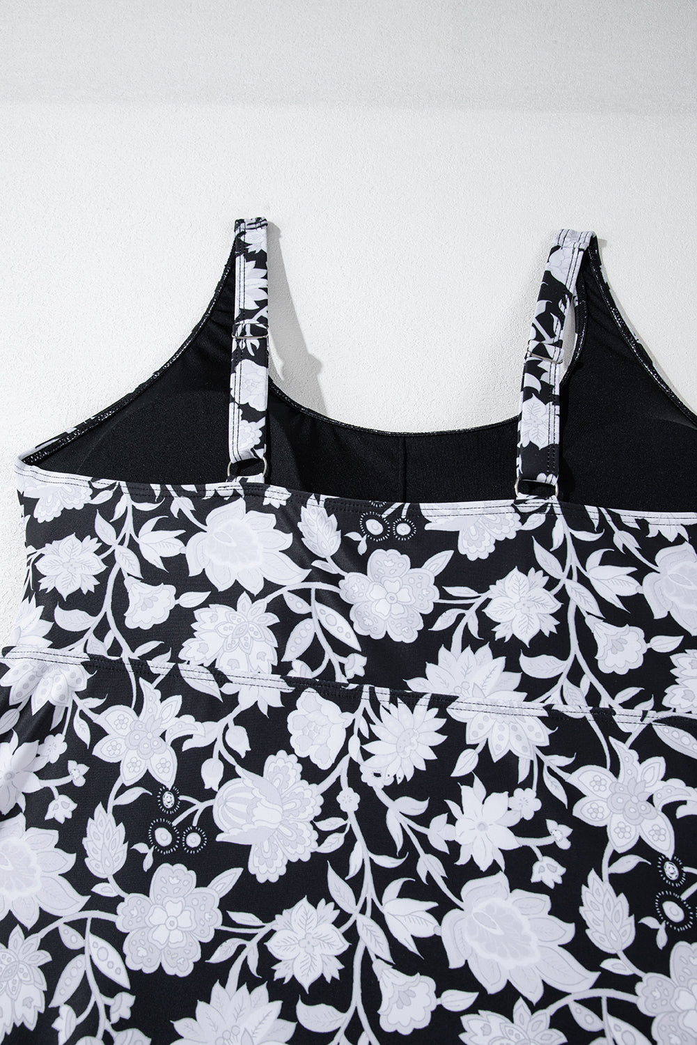 Black Plus Size Printed Square Neck Drawstring Ruffled Tankini Set BB Fashion Outlet