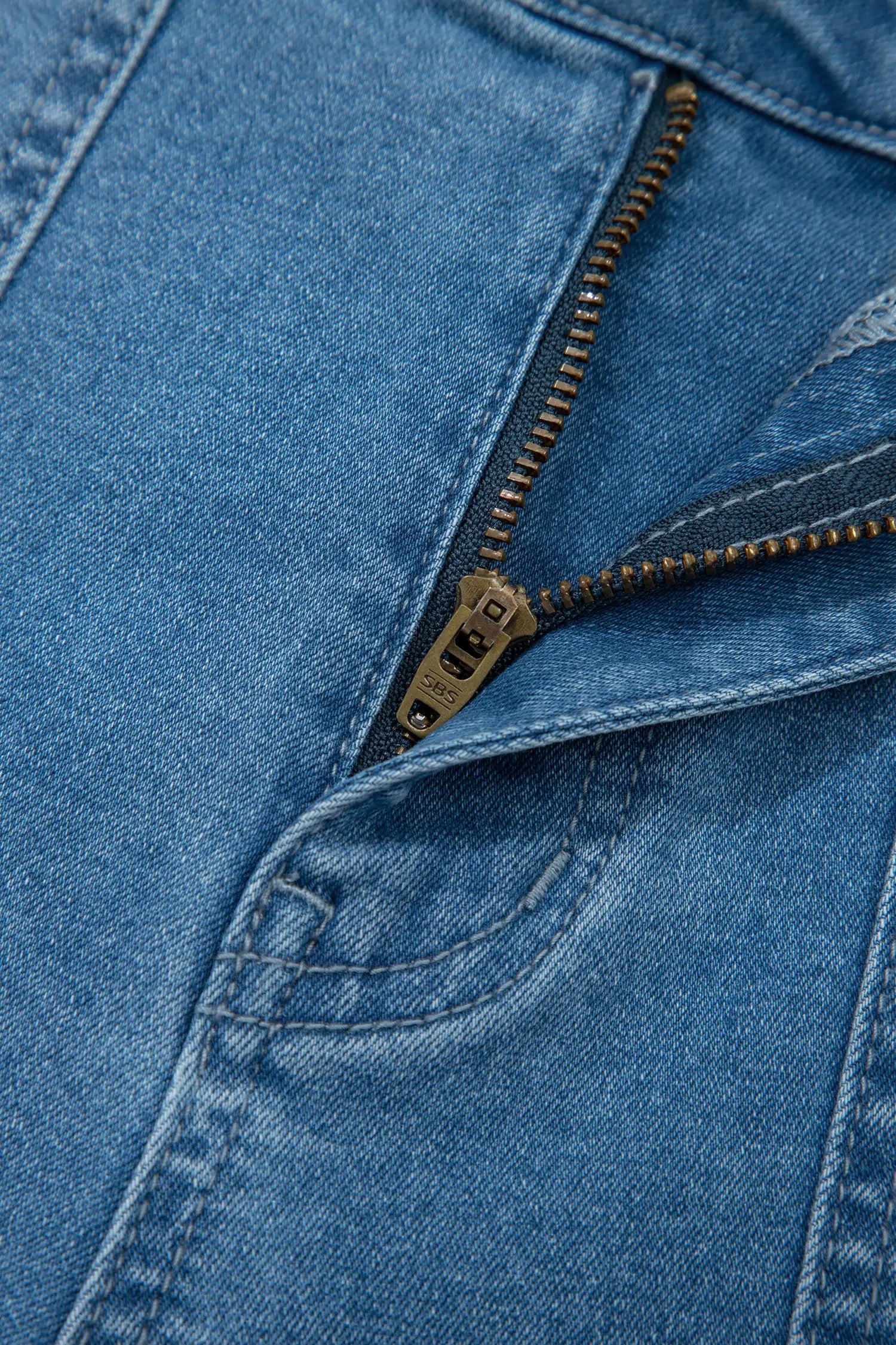 Dusk Blue Retro Washed Patch Pocket Stretchy Jeans