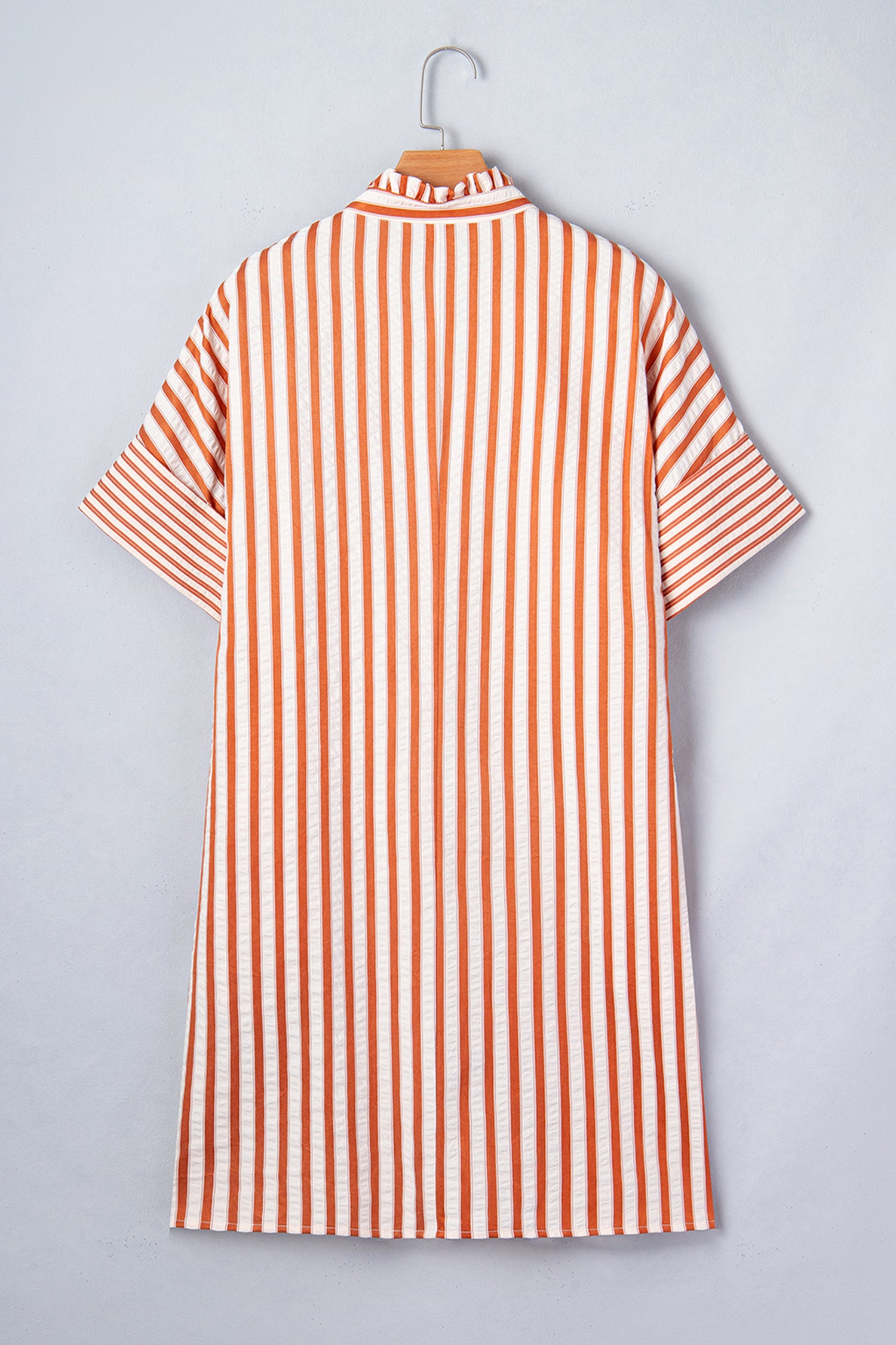 Stripe Pinched V-Neck Turn-up Cuffs Shift Mini Dress