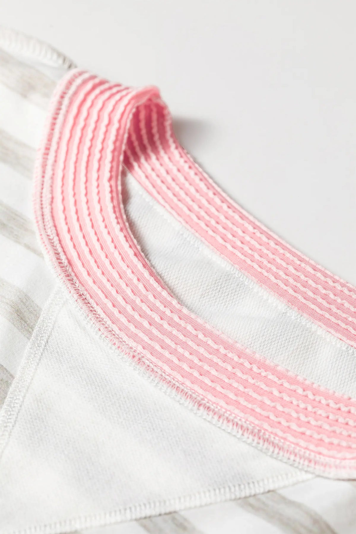 Pink Twisted Rib Trim Striped Round Neck Long Sleeve Top