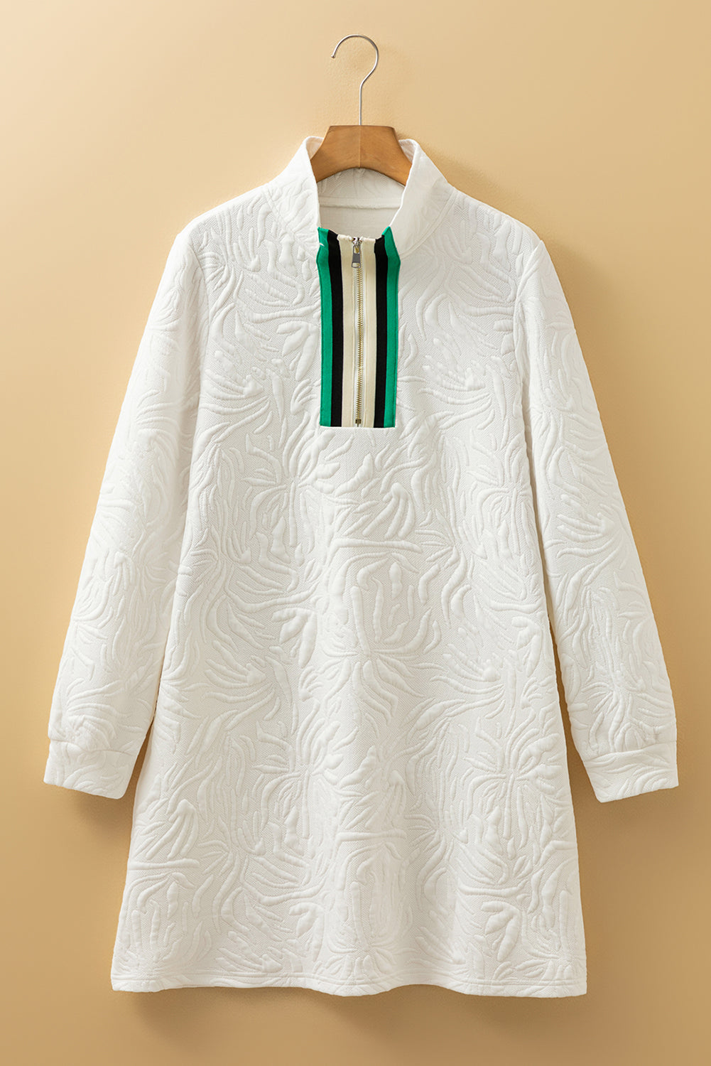 Jacquard Textured Quarter Zipper Shift Mini Dress - eAura