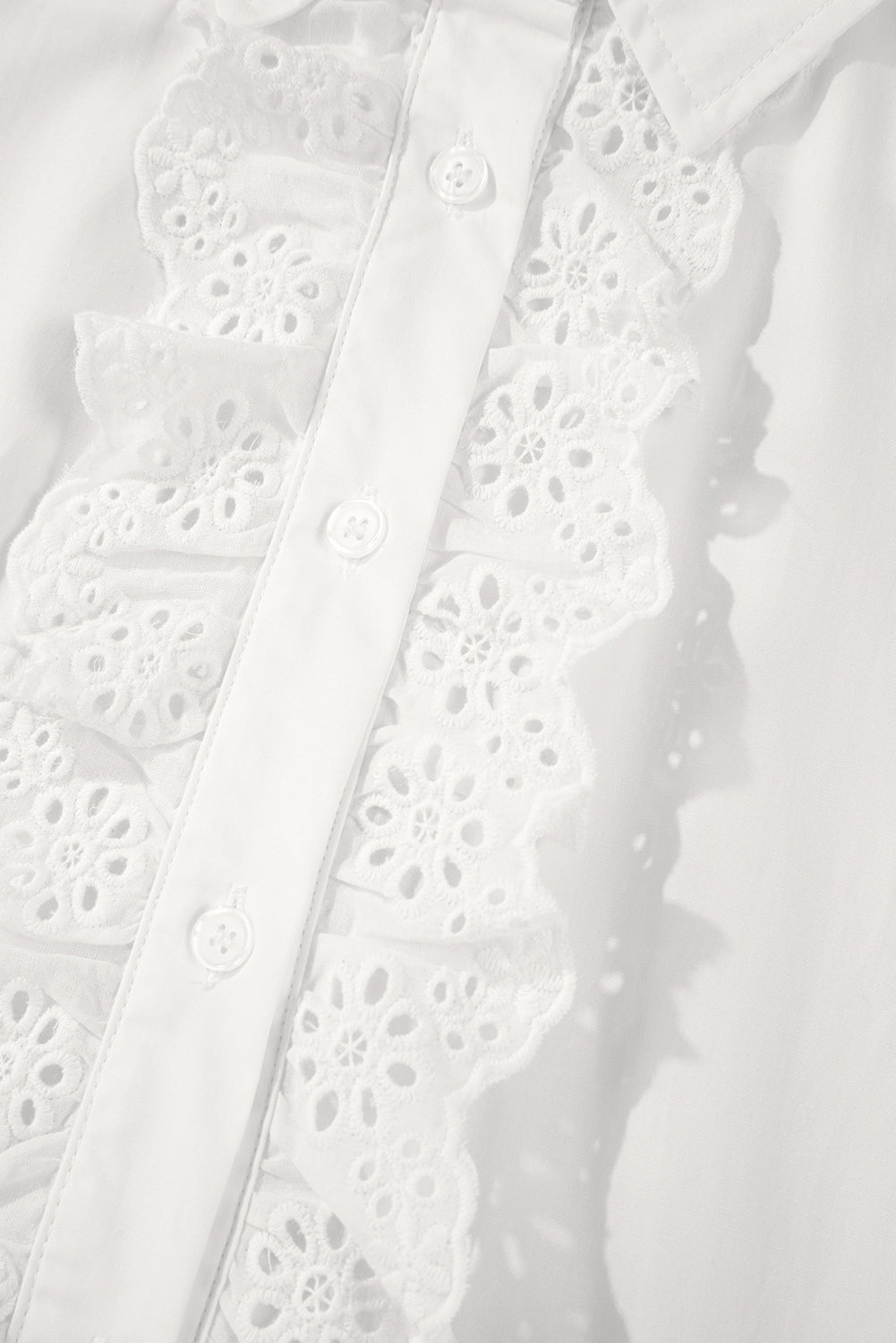 White Lace Crochet Trim Turn Down Collar Buttoned Shirt eAura