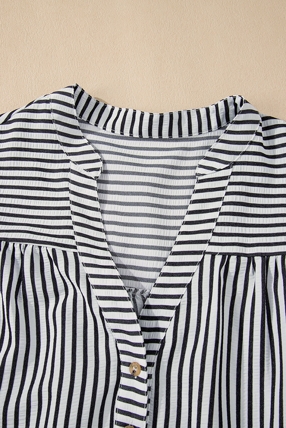 Black Stripe Short Sleeve Buttoned V Neck Pocketed Plus Size Mini Dress BB Fashion Outlet