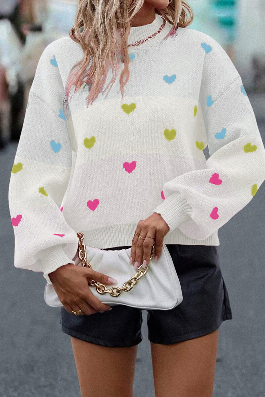 Heart Pattern Knit High Neck Baggy Sweater Dear-Lover Dropshipping