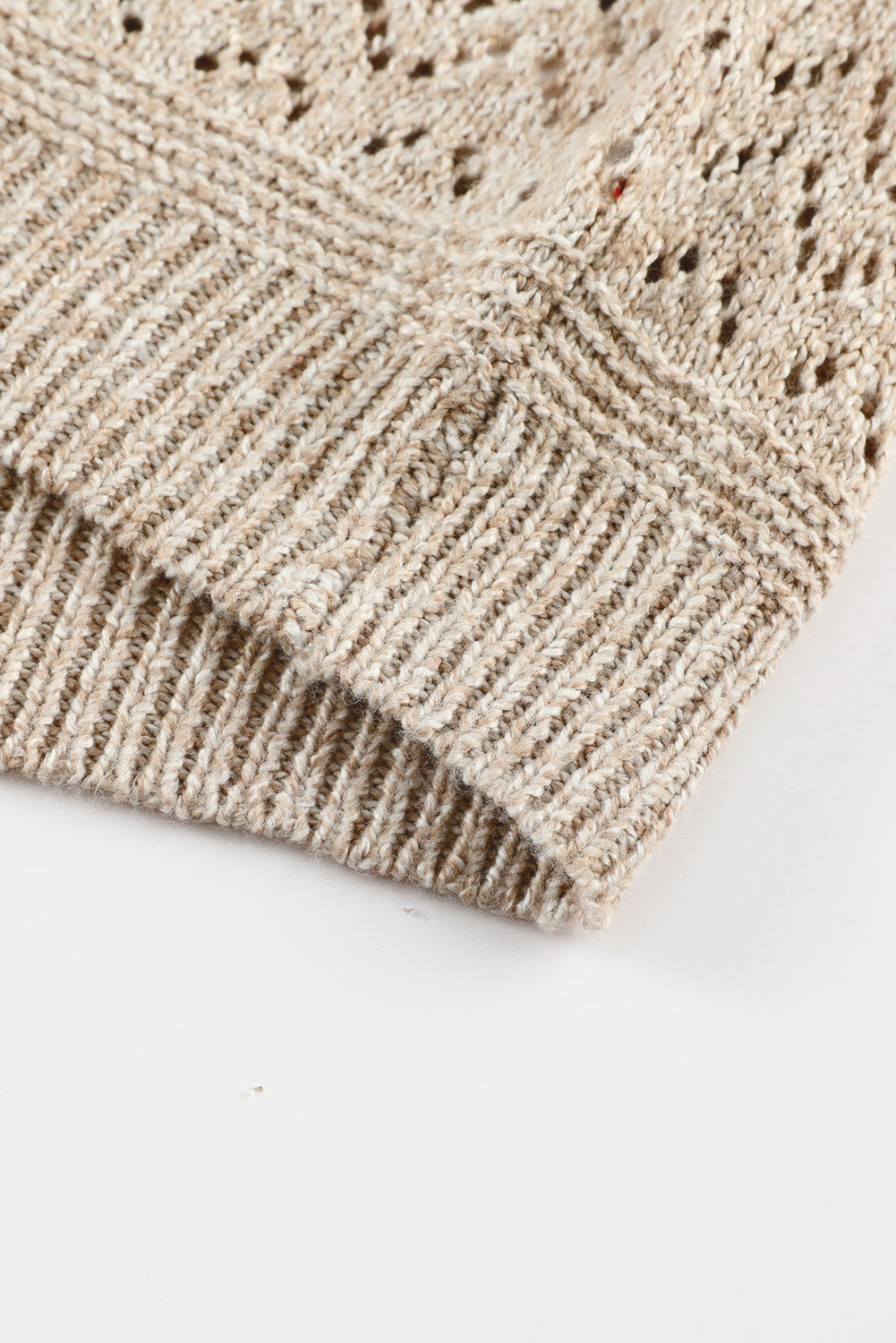 Brown Eyelet Pattern Detail V Neck Drop Shoulder Sweater eAura