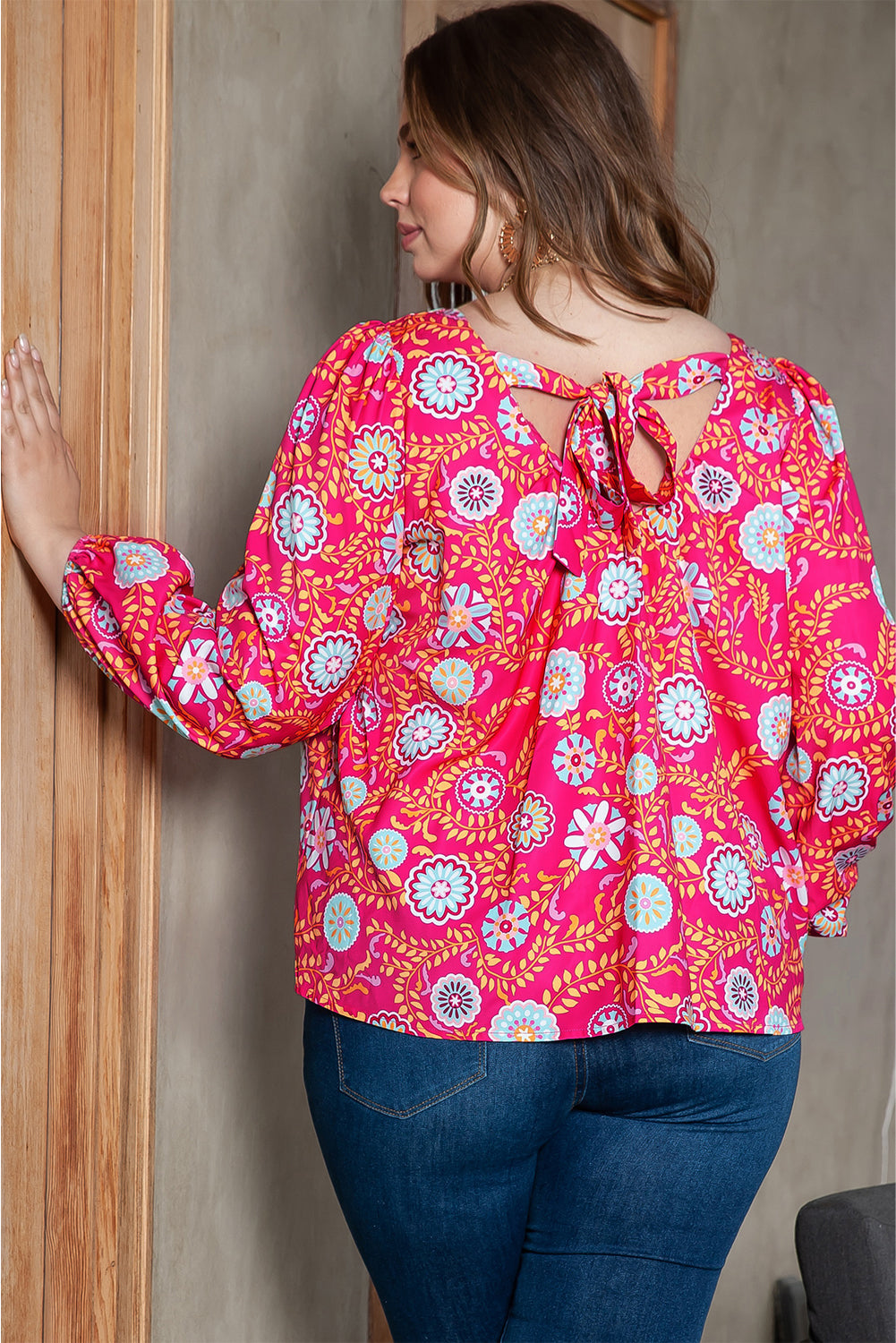 Pink Plus Size Square Neck Floral Blouse BB Fashion Outlet