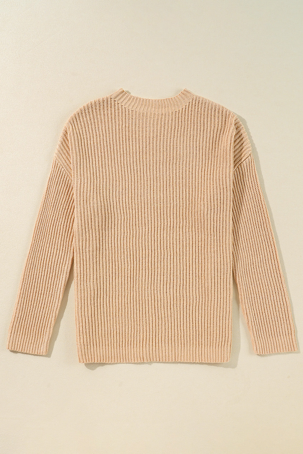 Apricot Cable Knit Drop Shoulder Side Slits Loose Sweater Beagle Boutique Fashion Outlet