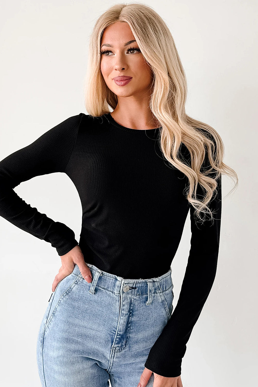 Ribbed Long Sleeve Crew Neck Bodysuit eAura