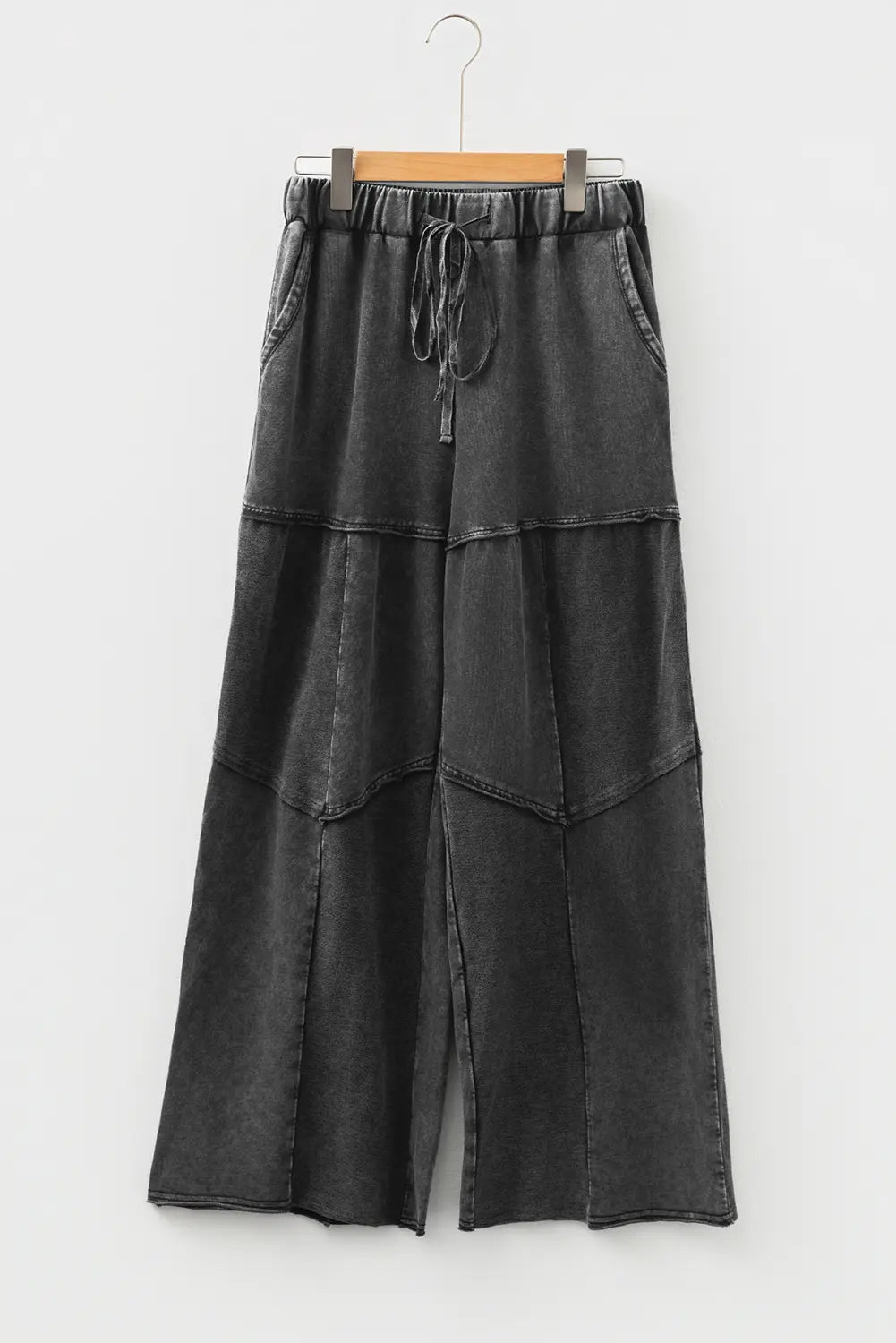 Vineyard Green Mineral Wash Tiered Wide Leg Patchwork Drawstring Pants