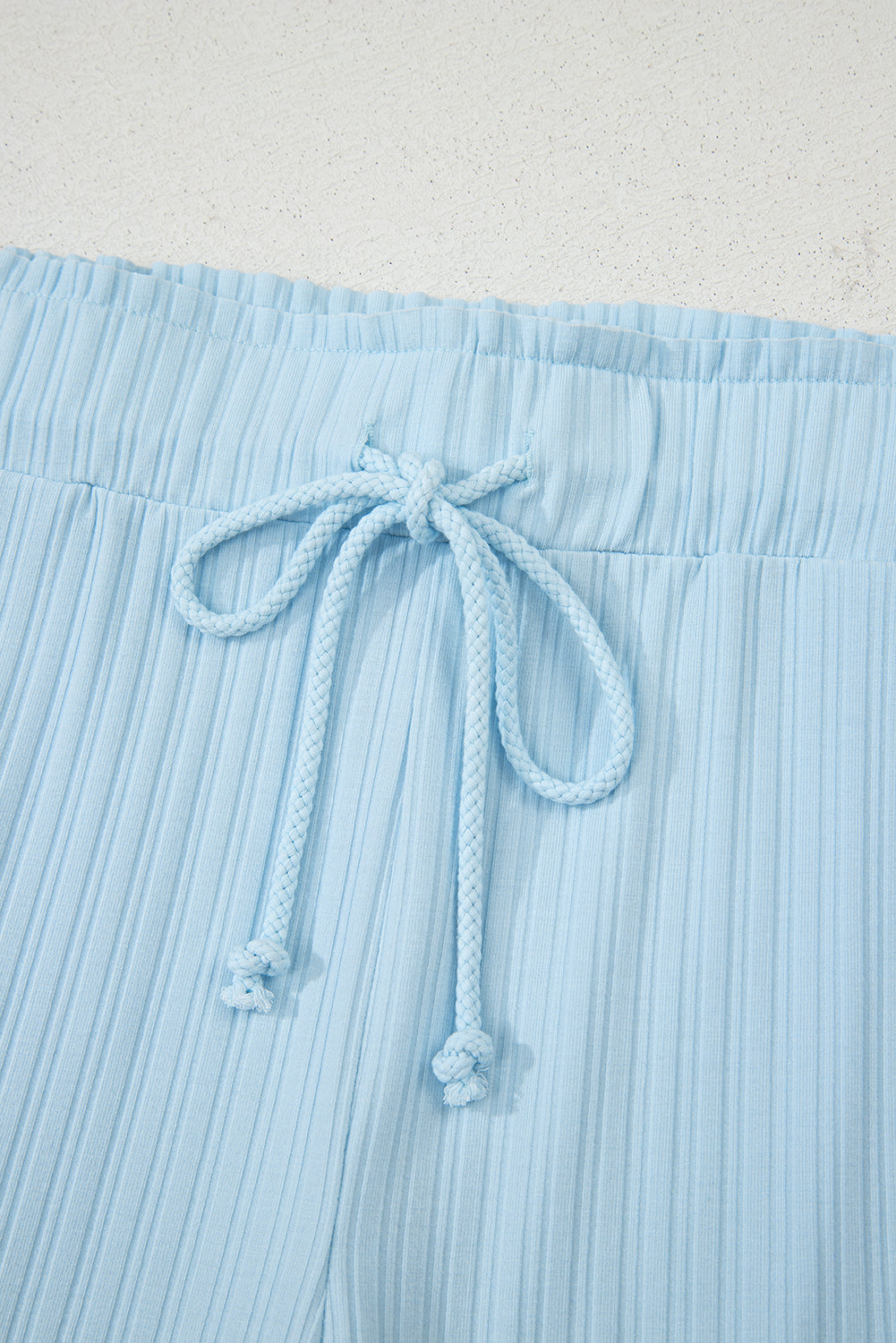 Beau Blue Ribbed Button V Neck Tank Top and Shorts Set - eAura