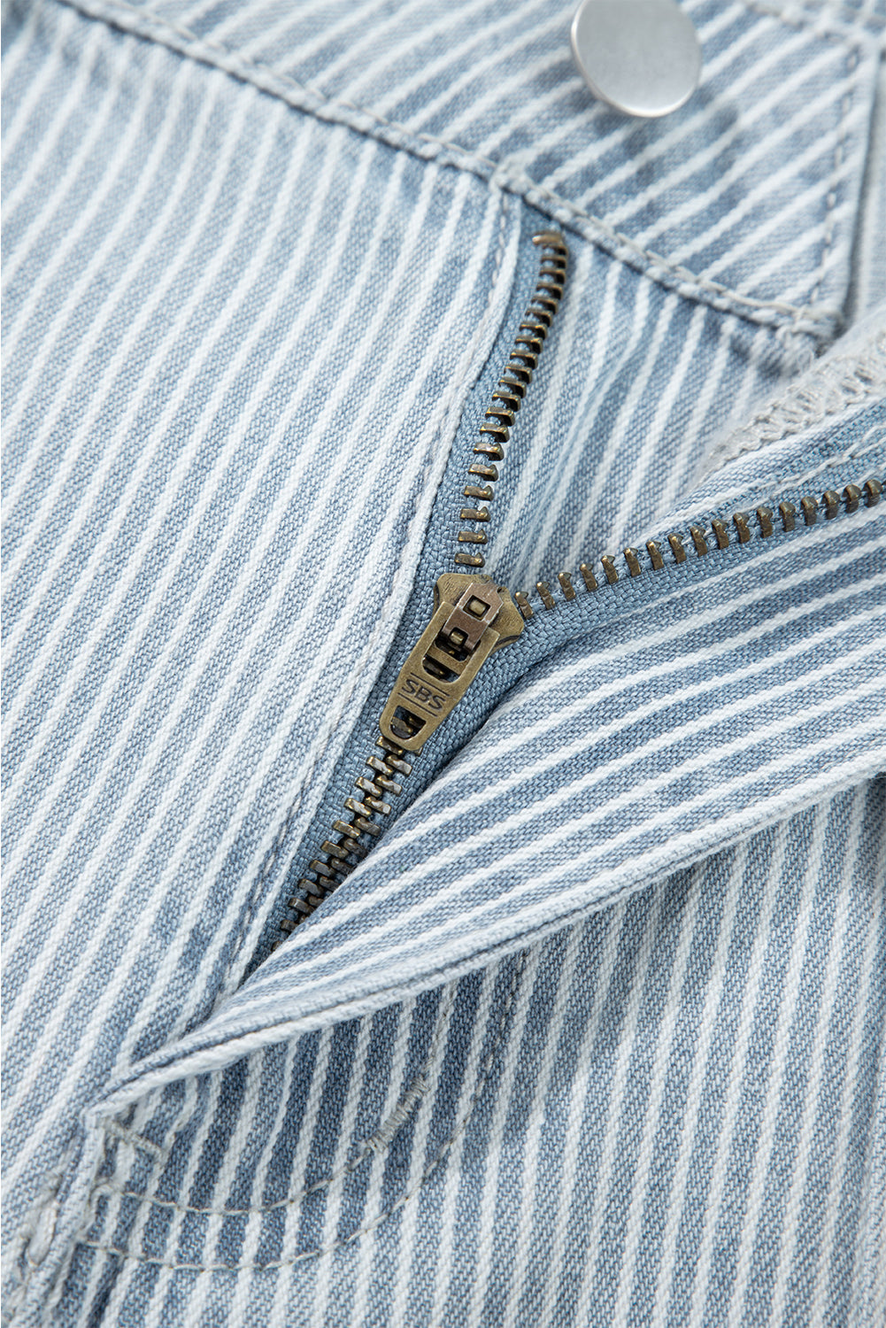 Stripe Button Flap Pocket Cuffed Hem Wide Leg Jeans - eAura