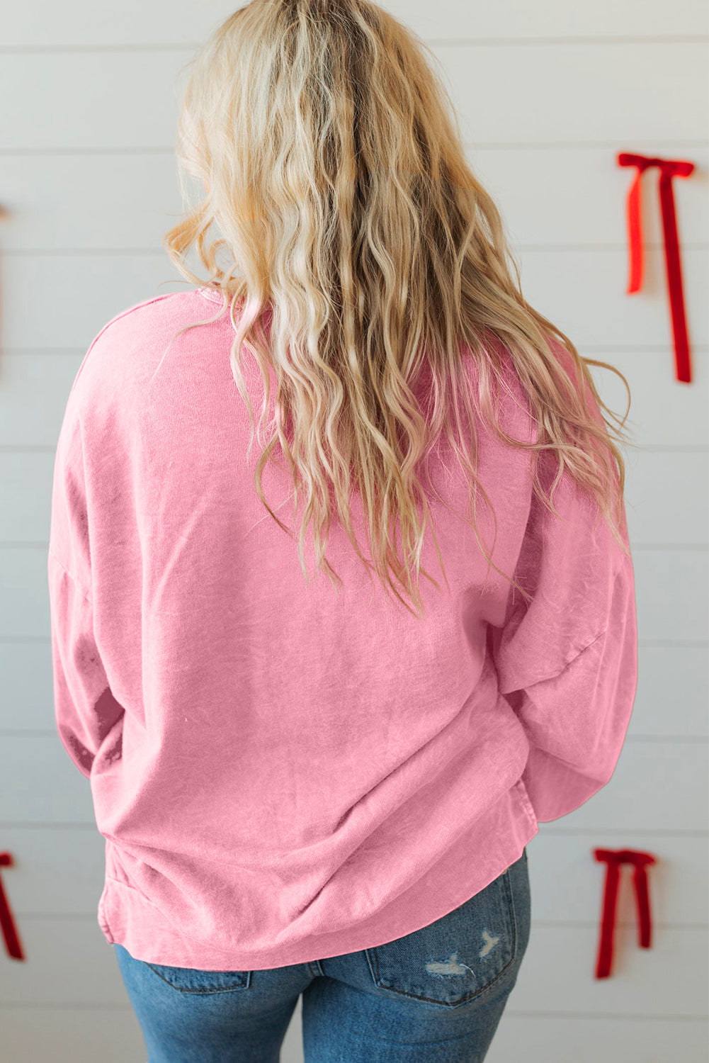 Bonbon Waffle Bowknot Patchwork Graphic Mineral Wash Plus Size Sweatshirt Dear-Lover Dropshipping