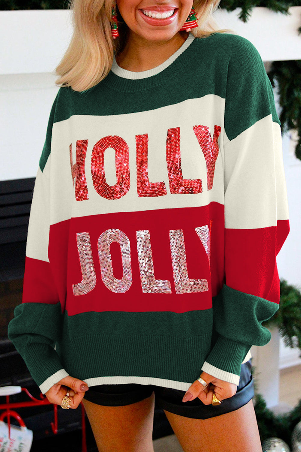 Pink Sequined HOLLY JOLLY Sweater - eAura