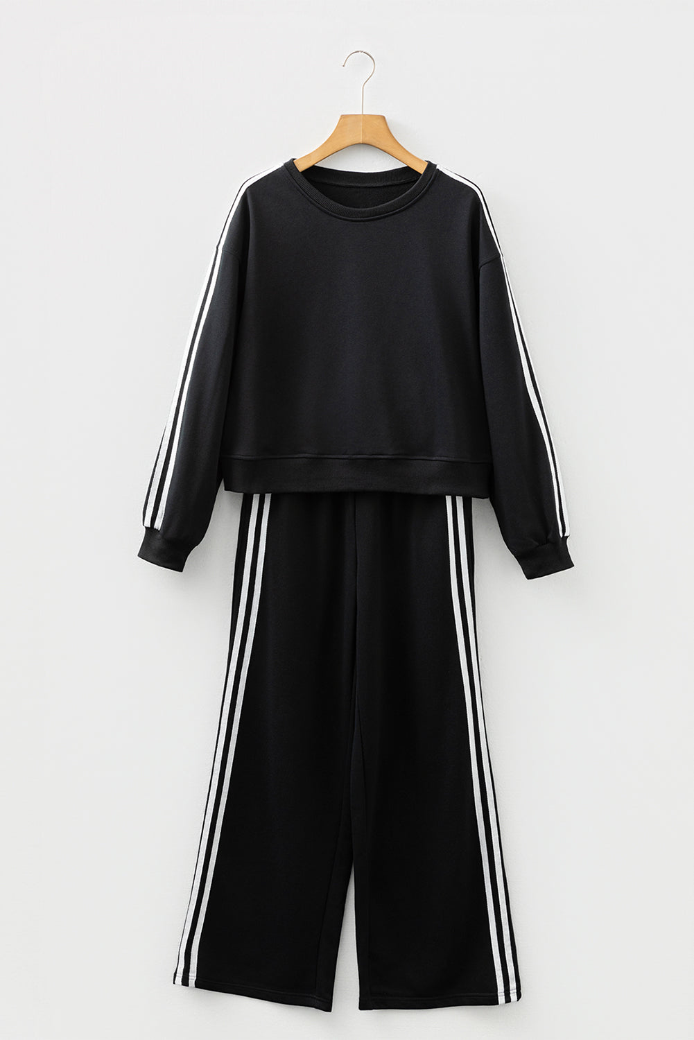 Varsity Striped Detail Crewneck Pullover Elastic Sweatpants 2pcs Co-ord eAura