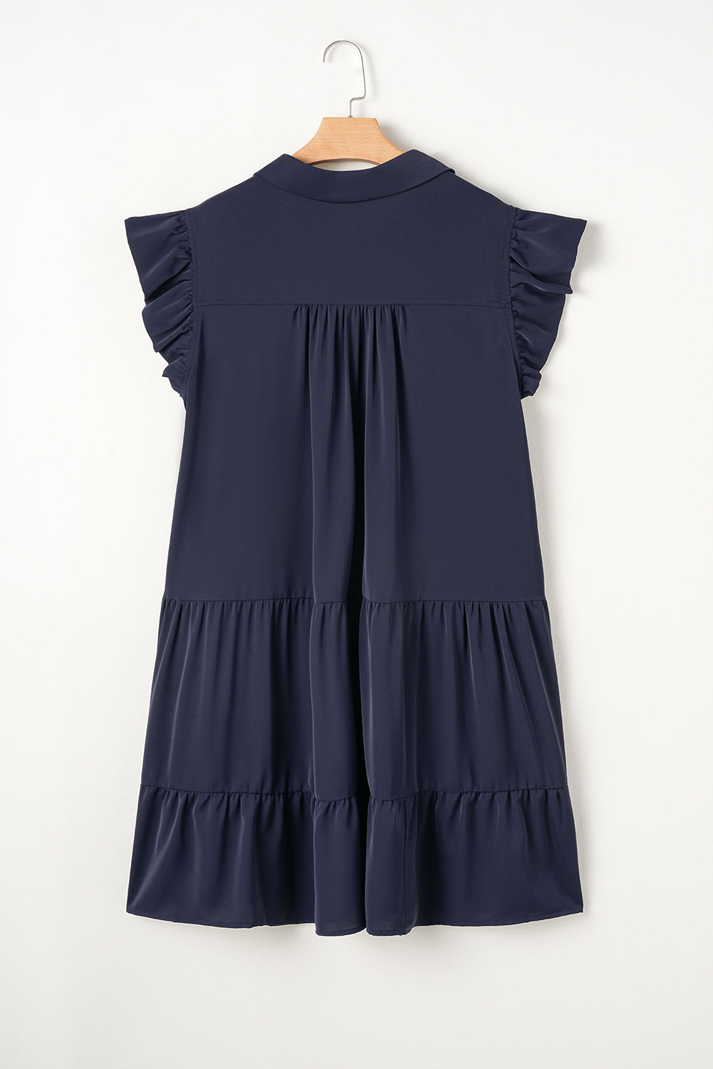 Navy Blue Collared V Neck Flutter Sleeve Tiered Plus Size Dress BB Fashion Outlet