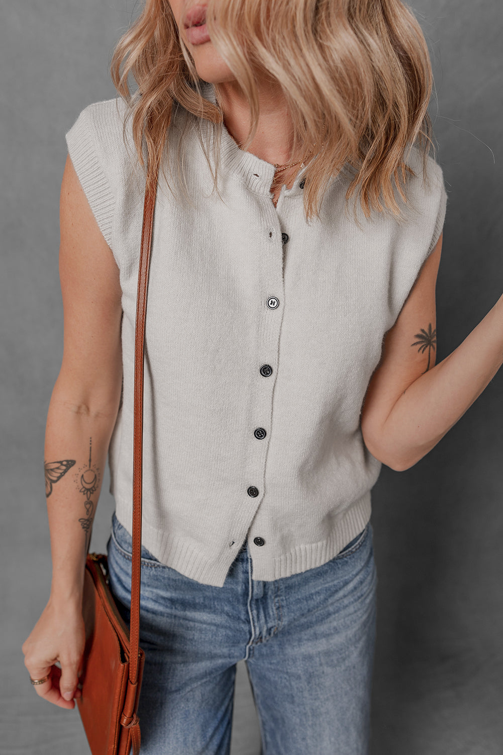 Jet Stream Button Up O Neck Sweater Vest eAura