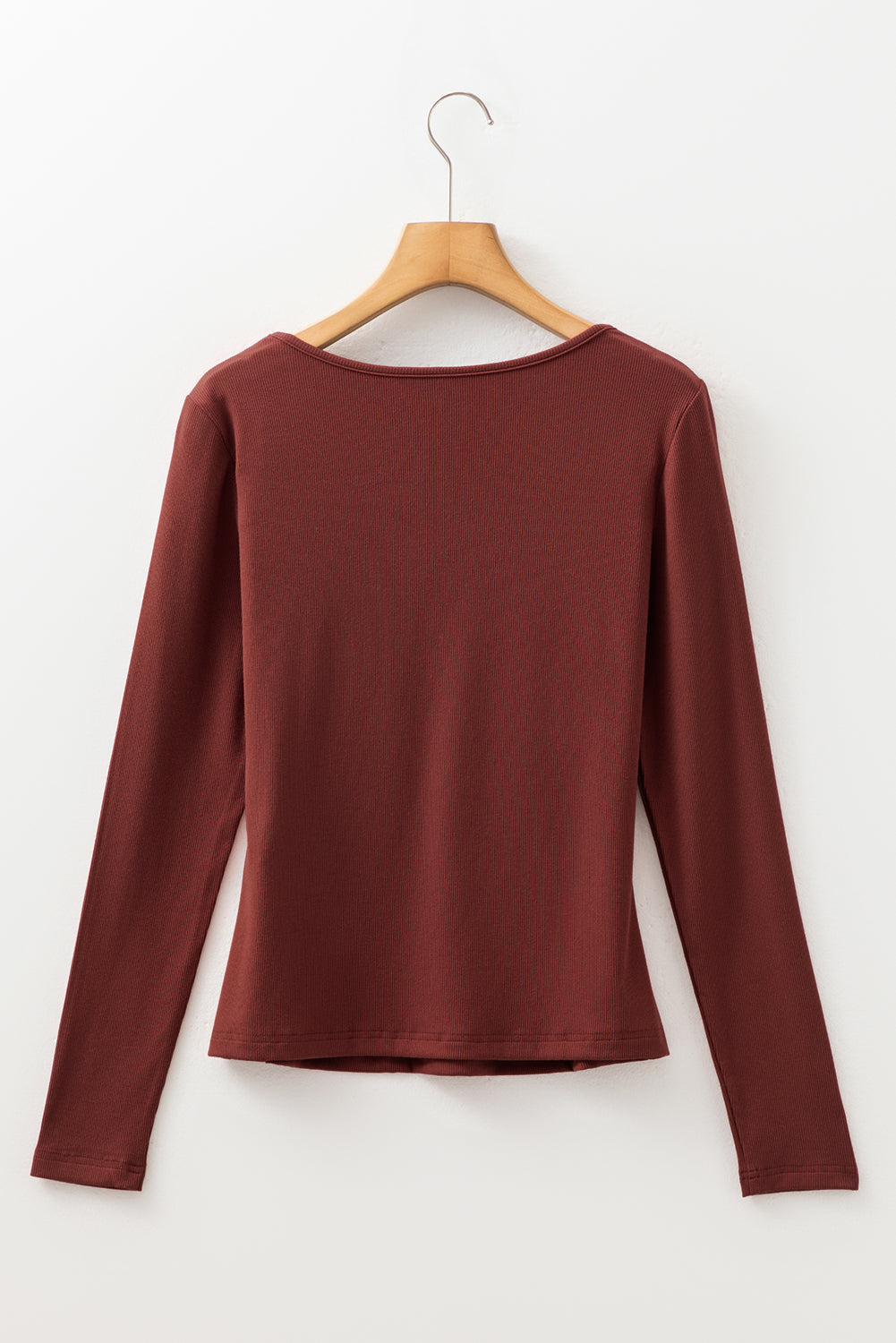 Gathered Bust Square Neck Ribbed Fit Long Sleeve Top - eAura