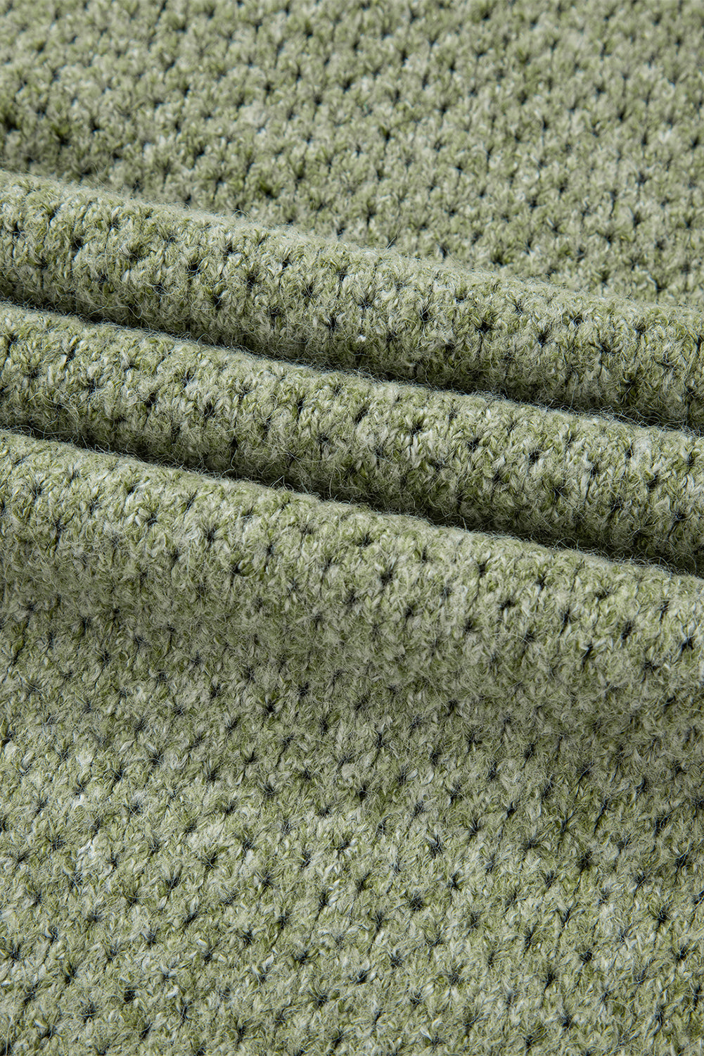 Jungle Green Loose Eyelet V Neck Drop Shoulder Sweater eAura