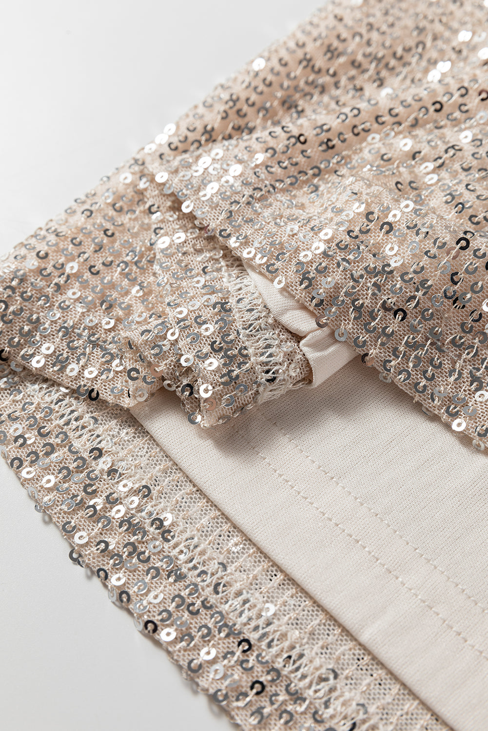 Sequin Mock Neck Drape Open Back Bell Sleeve Top - eAura