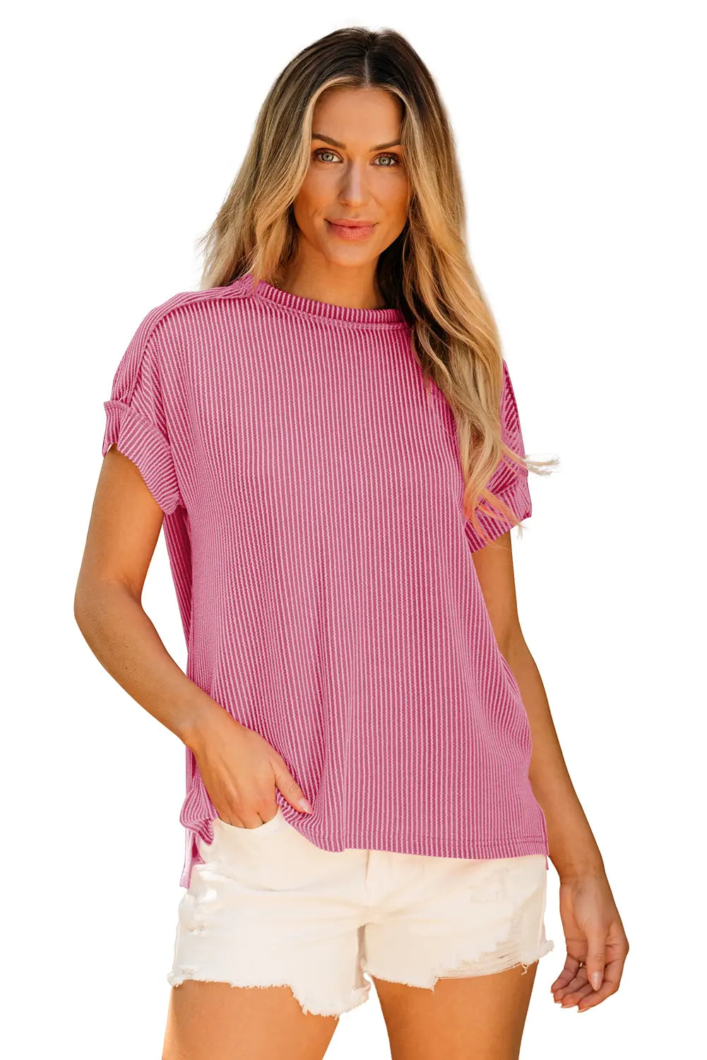 Textured Knit Exposed Stitching T-shirt – Bonbon