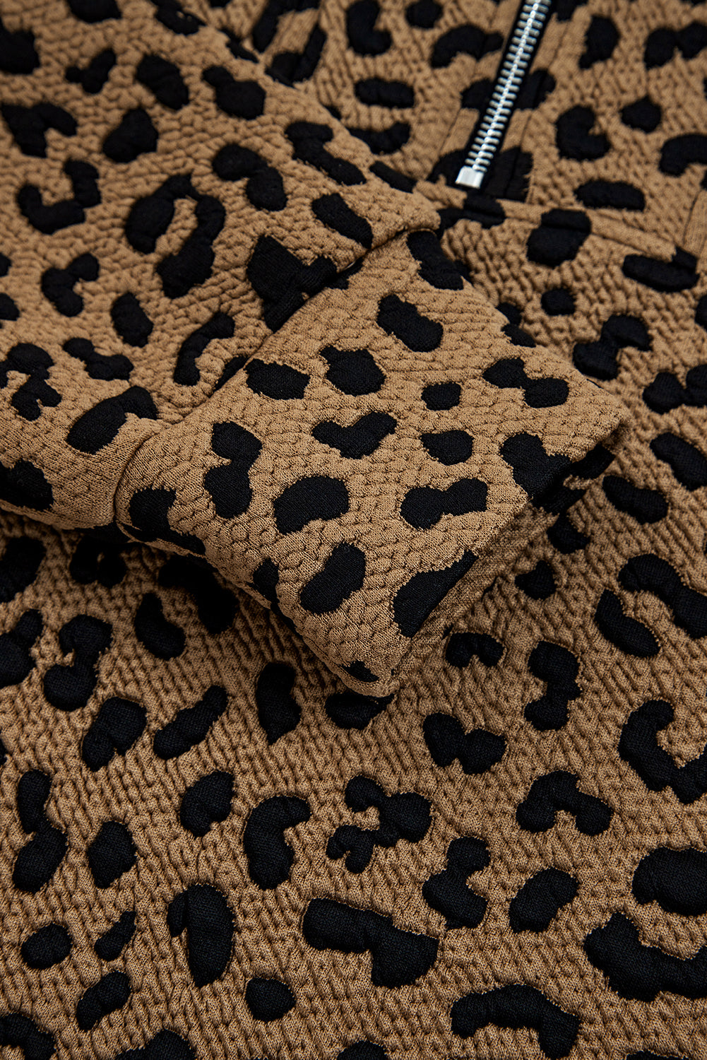 Leopard Print Quarter Zip Sweatshirt - Tops/Sweatshirts & Hoodies