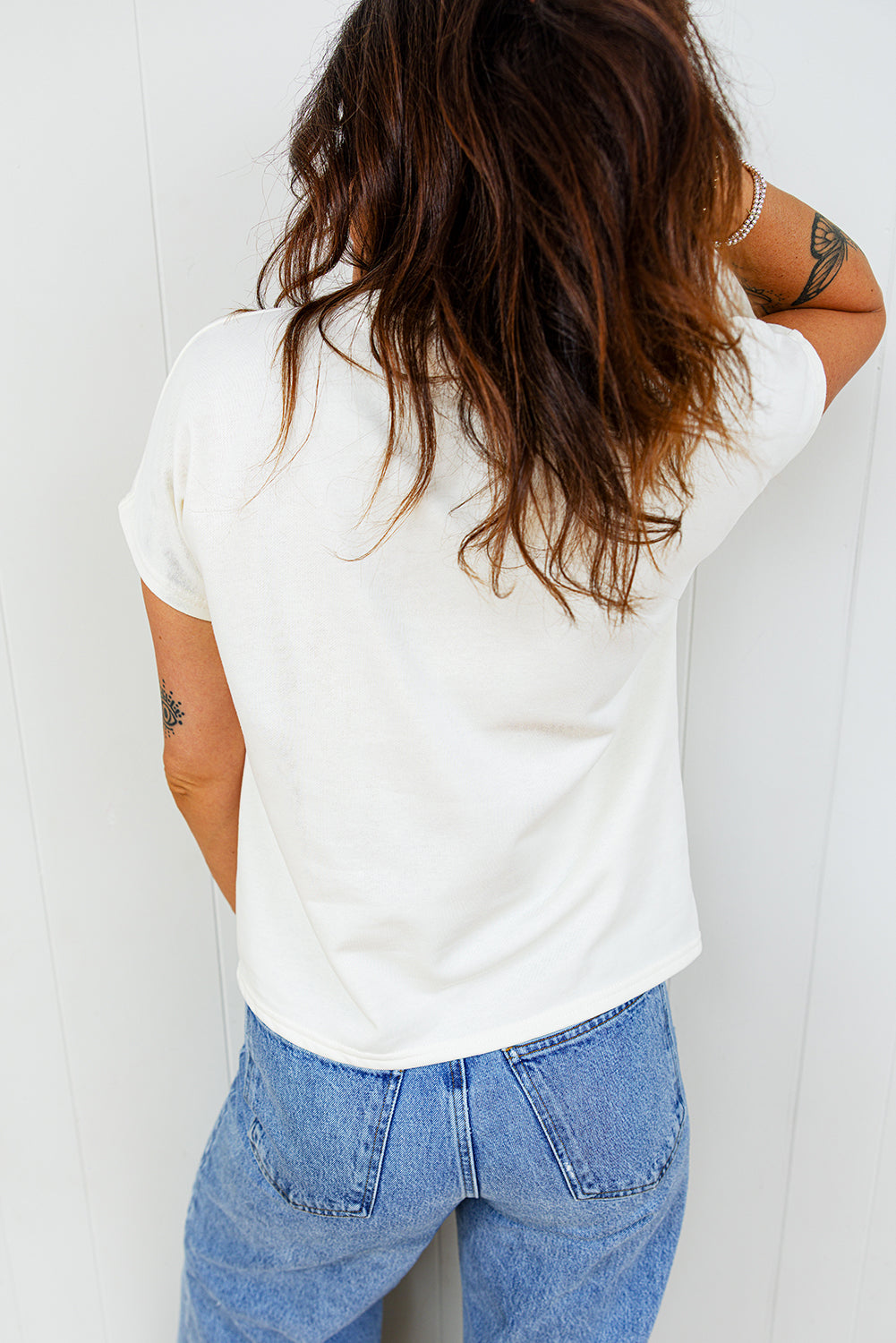 White Leopard Bow Embroidered Cotton Round Neck T-Shirt