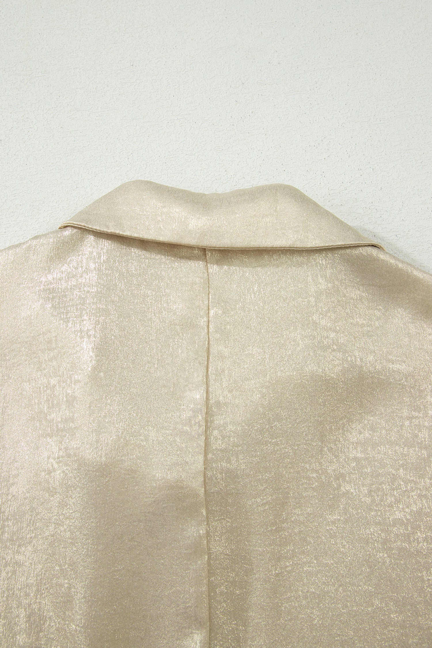 Collared V-Neck Half Sleeve Metallic Top