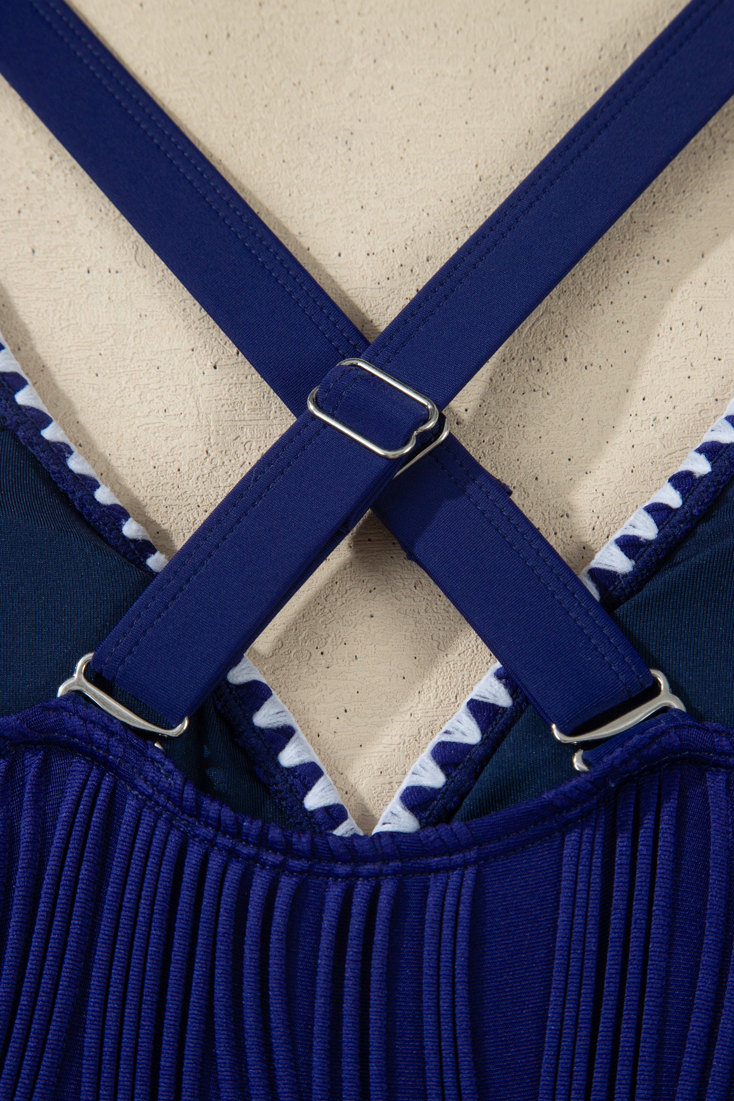 Shell Stitched Trim V-Neck Textured High Waist Bikini