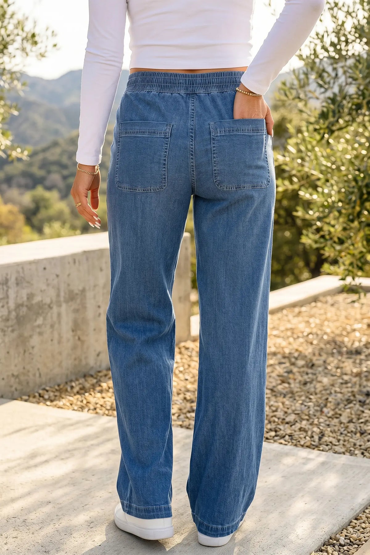 Ashleigh Blue Drawstring Waist Wide Leg Jeans
