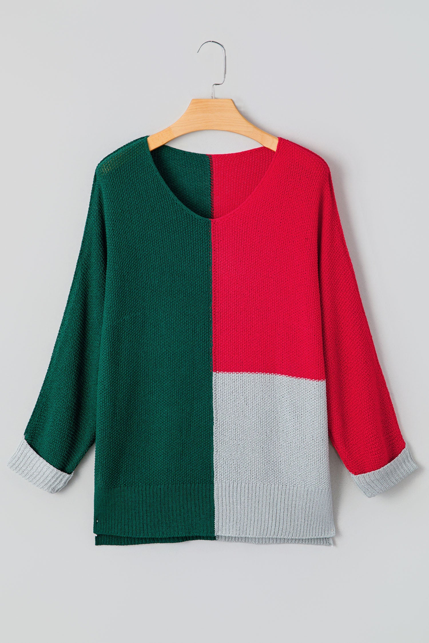 Colour Block Knit V-Neck Sweater - eAura
