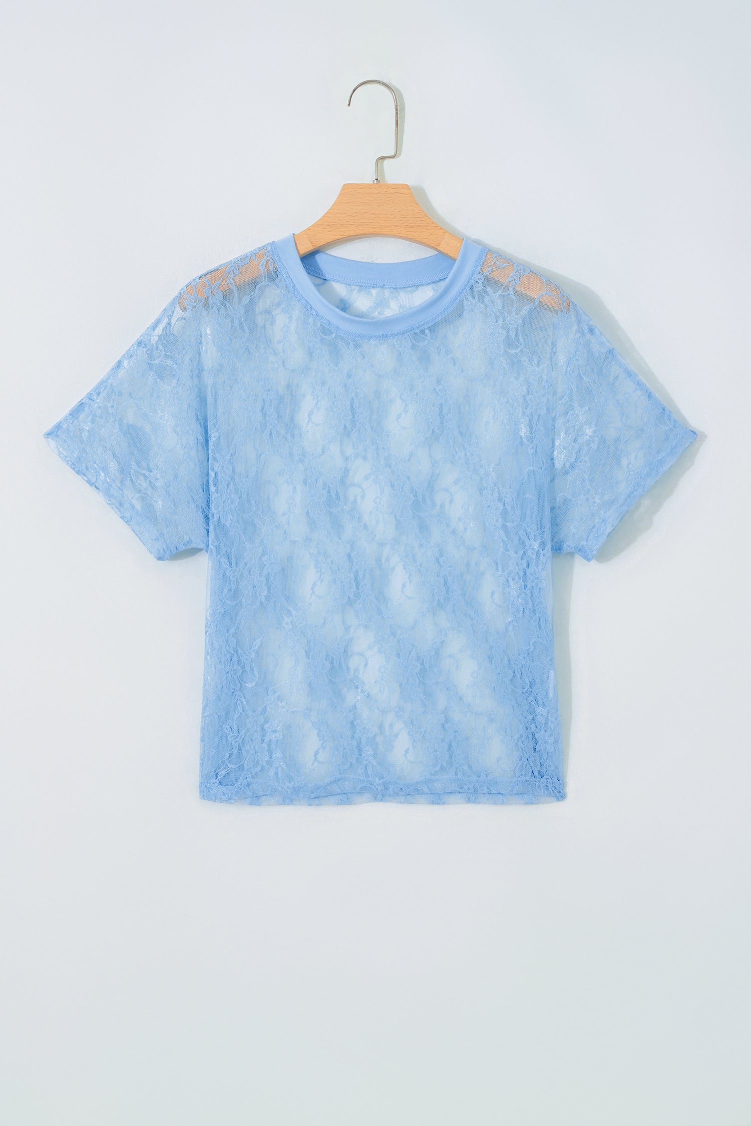 Beau Sheer Floral Lace Boxy Tee – Blue