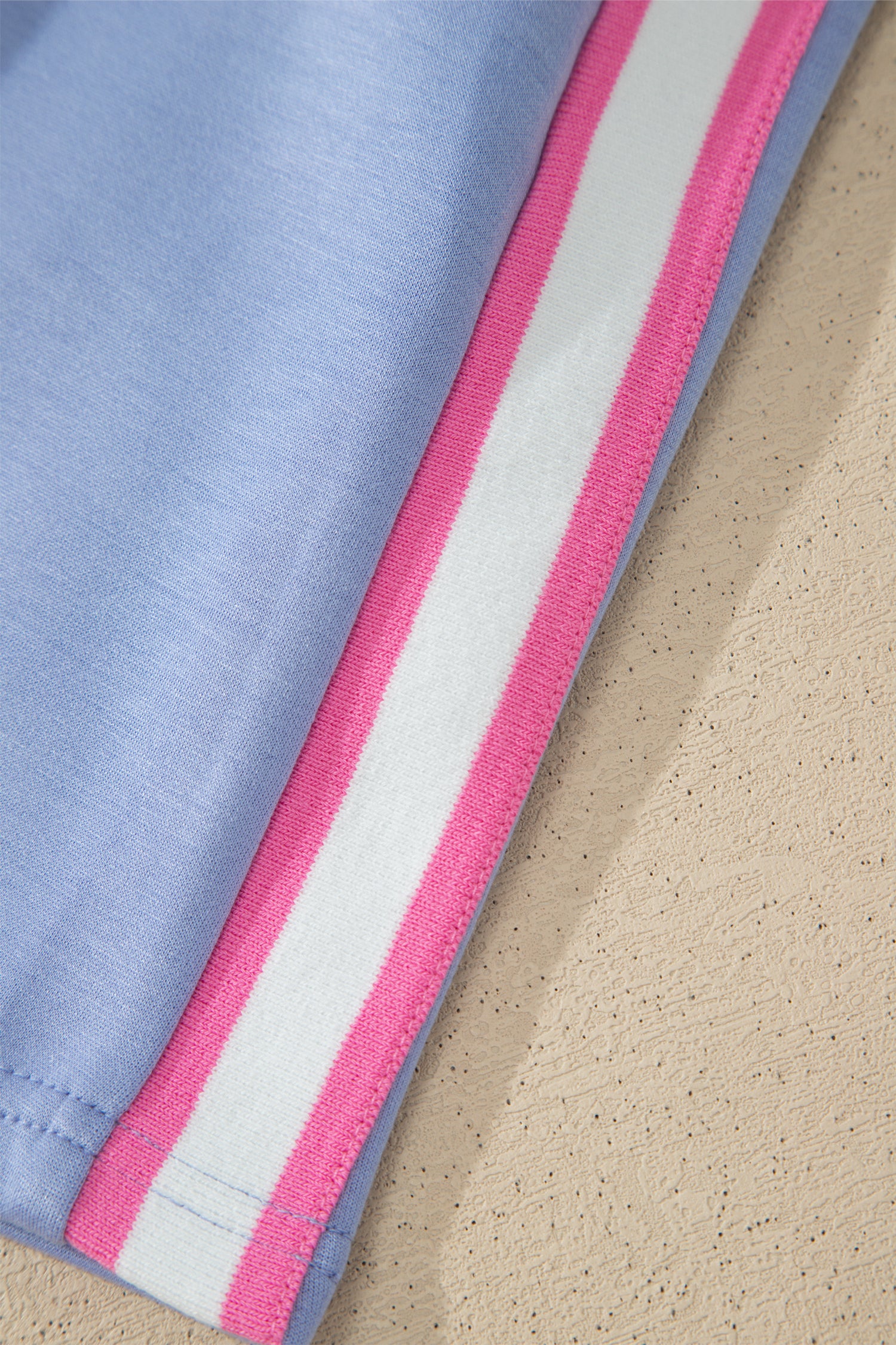 Sky Blue Preppy Striped Trim V Neck Polo Tee Drawstring Skort Set – Light Blue