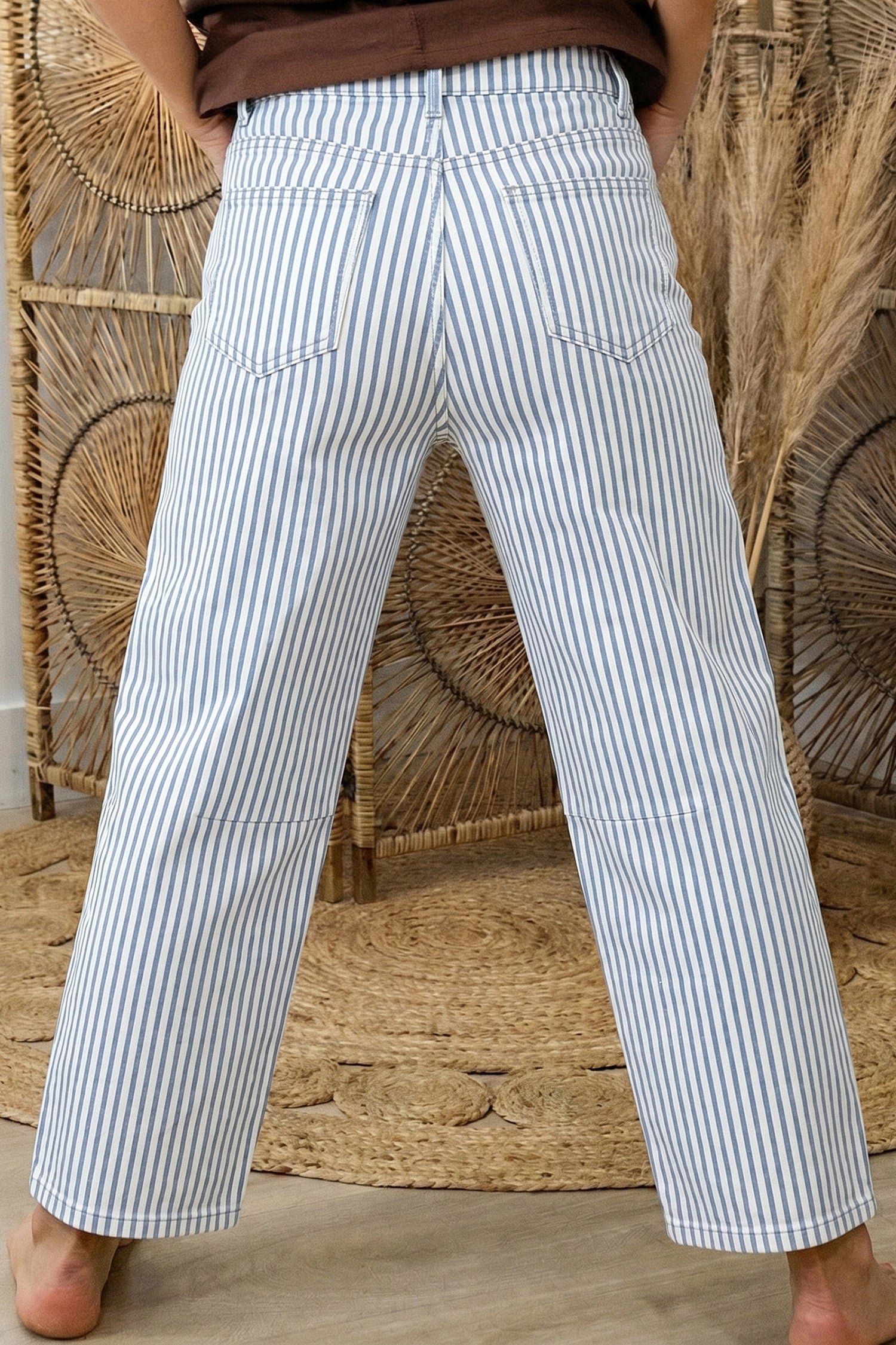 Striped Barrel Jeans – Brown, Khaki & Sky Blue